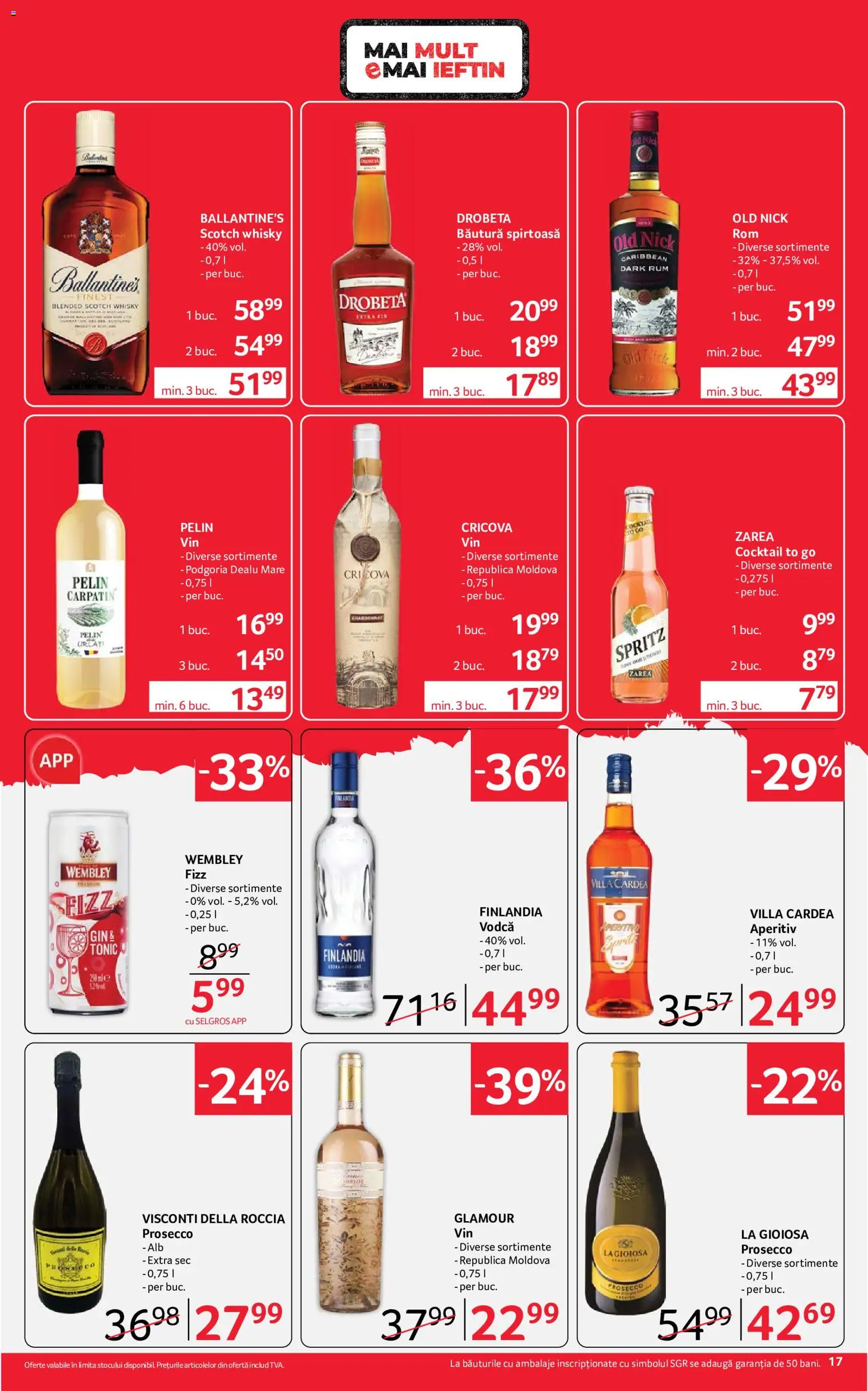 Noul catalog Selgros – valabil de la 26.06.2026 | Pagină: 17 | Produse: Su ısıtıcı, Prosecco, Cocktail, Gin