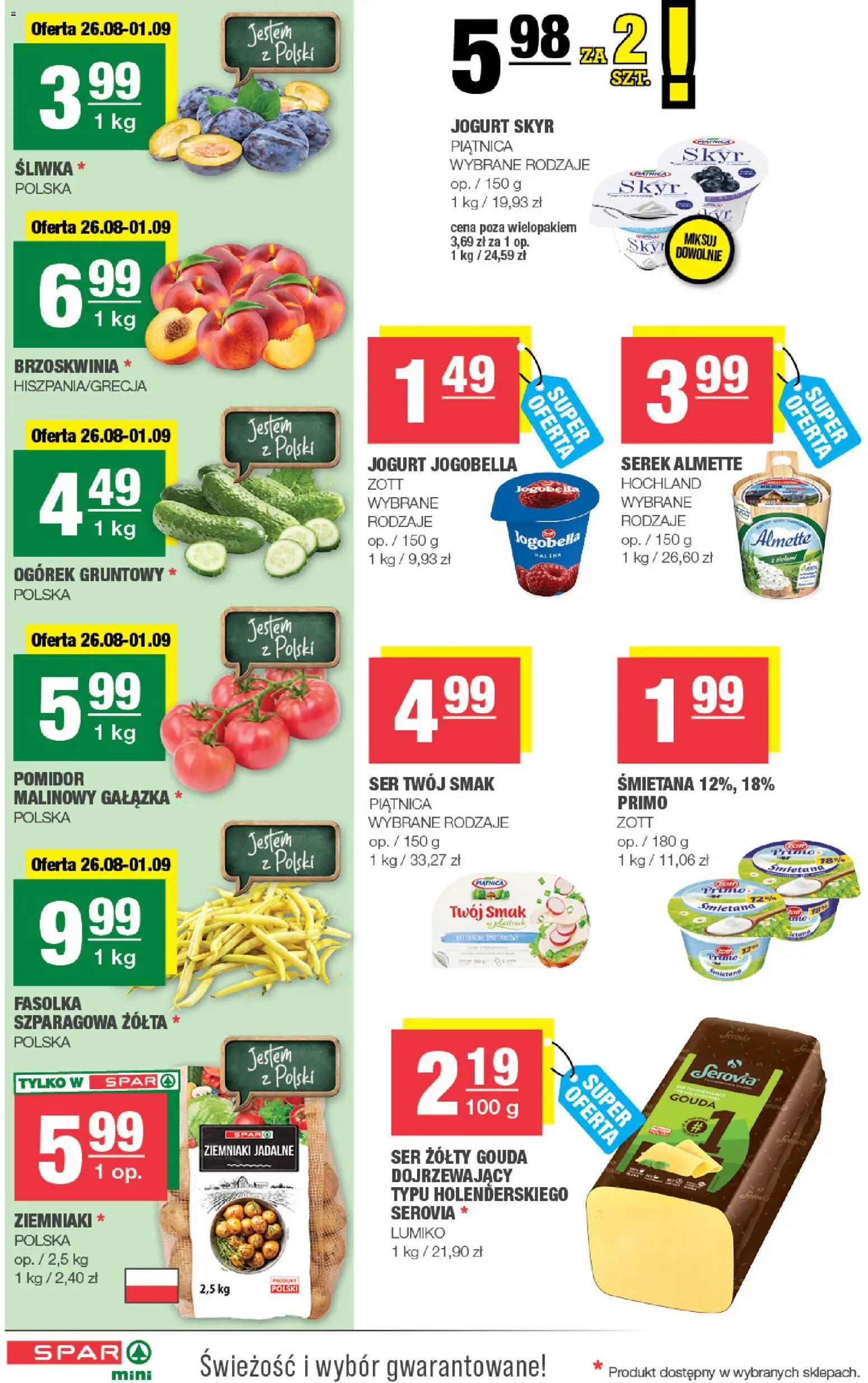Spar gazetka - Mini od 26.08.2026 | Strona: 2 | Produkty: Pomidor malinowy, Serek, Serek almette, Ogórek