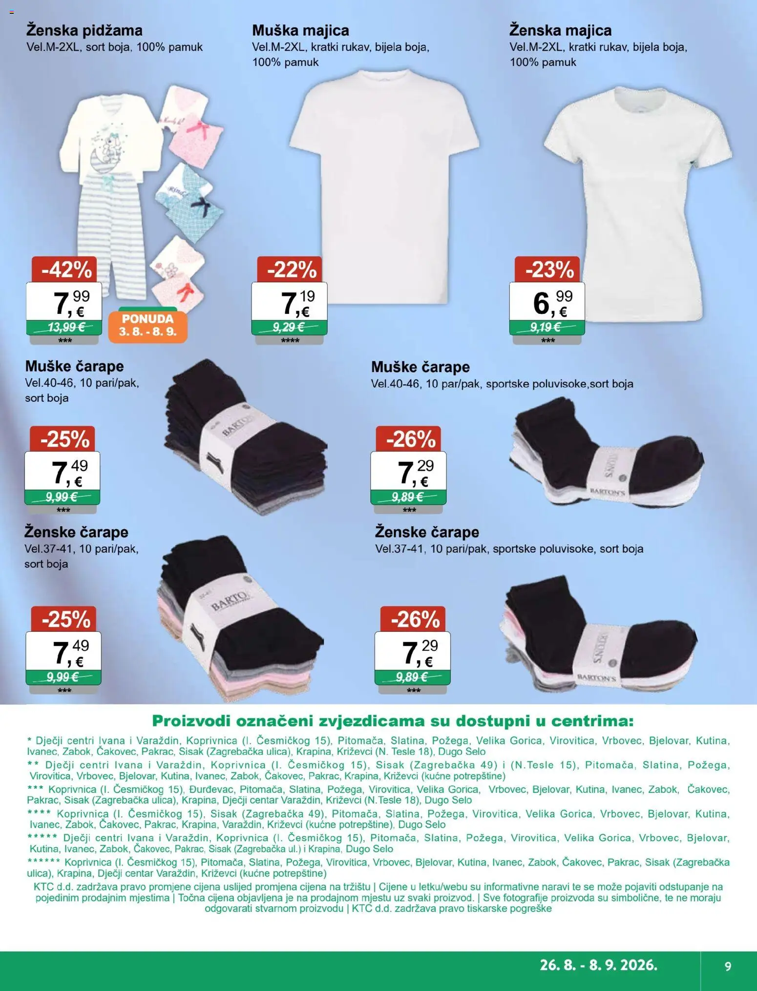 KTC katalog | vrijedi od 26.08.2026 | Stranica: 9 | Proizvodi: Majica, Pidžama, Muška majica, Zenska majica