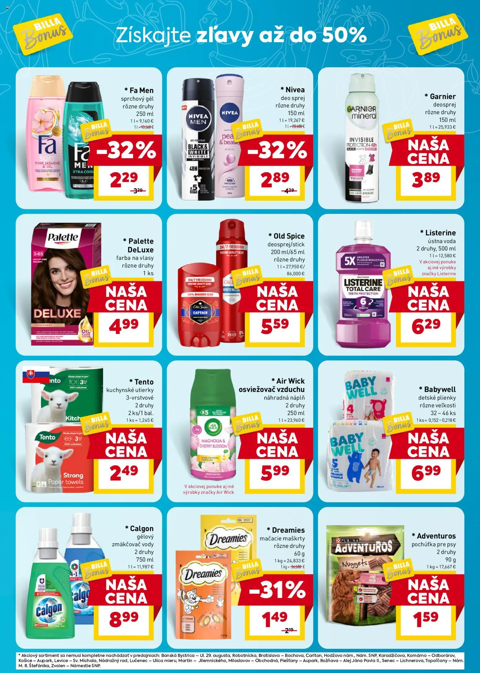 Nové Billa akcie – leták je platný od 17.06.2026 | Strana: 7 | Produkty: Osviežovač vzduchu, Listerine, Voda, Plienky