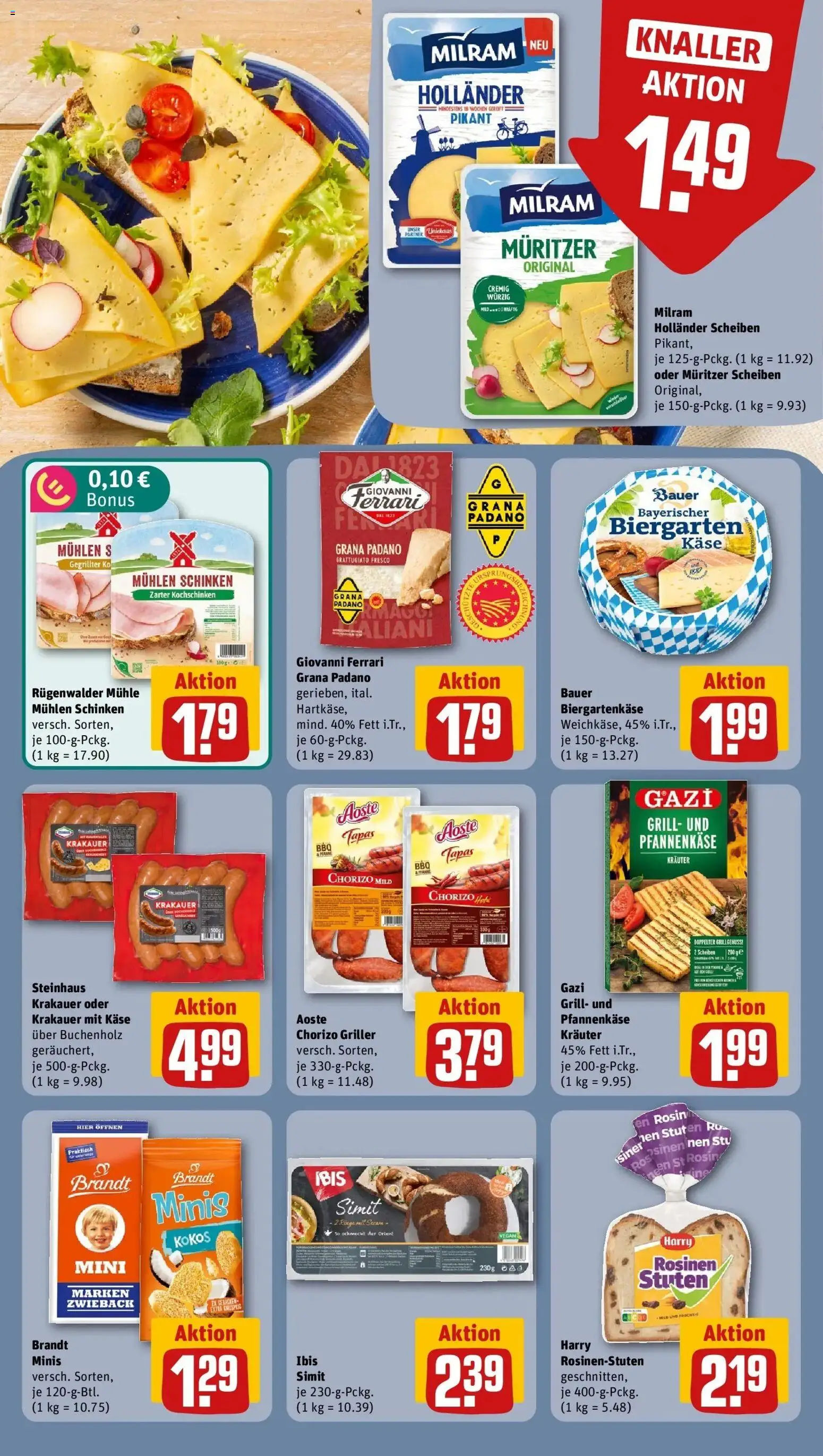 REWE Prospekt ab 10.08.2026 zum Blättern » Angebote | Seite: 12 | Produkte: Grana Padano, Rosinen, Milram, Schinken