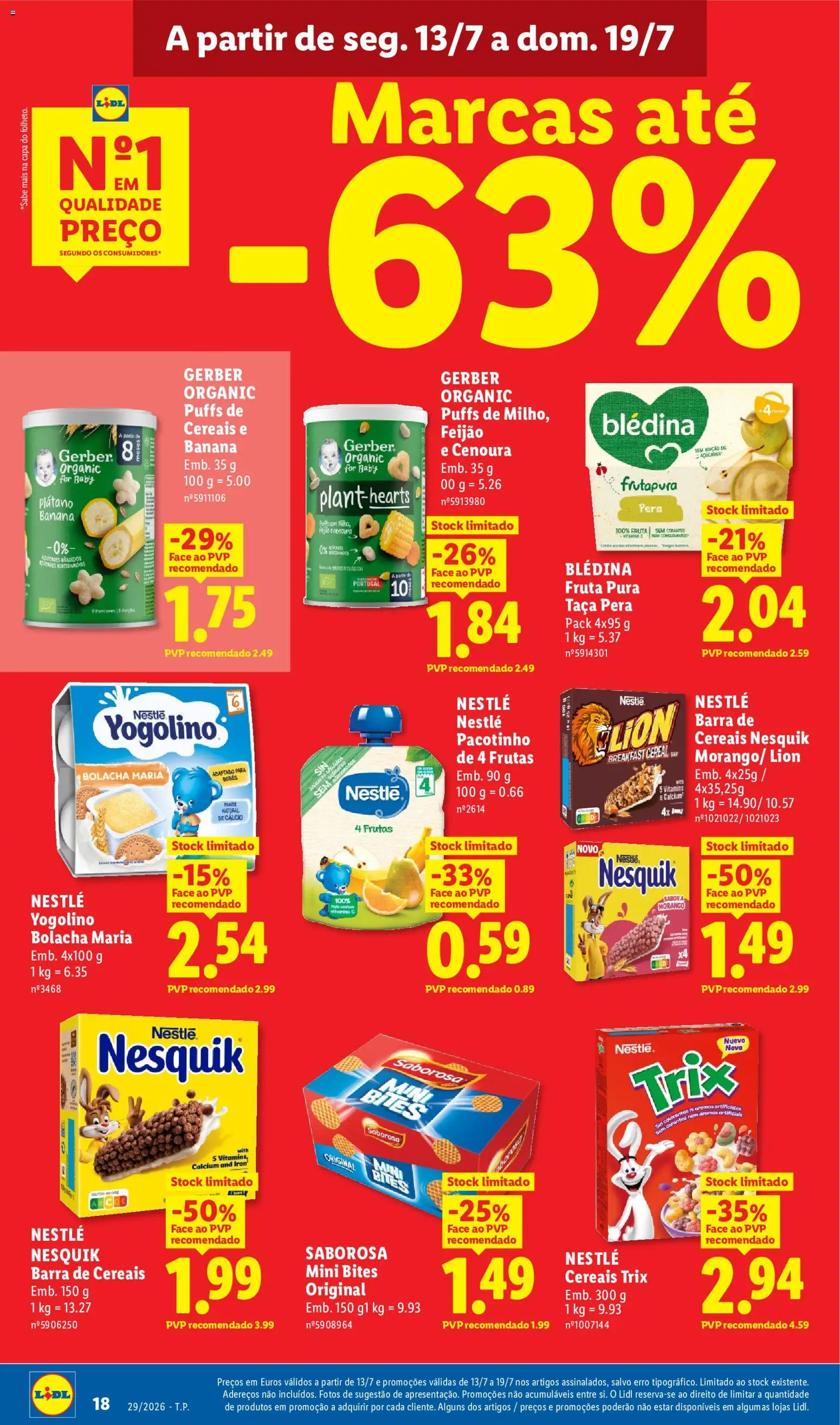 Lidl folheto │ válido de 13/07/2026 | Página: 16 | Produtos: Banana, Nestlé, Cereais, Cenoura