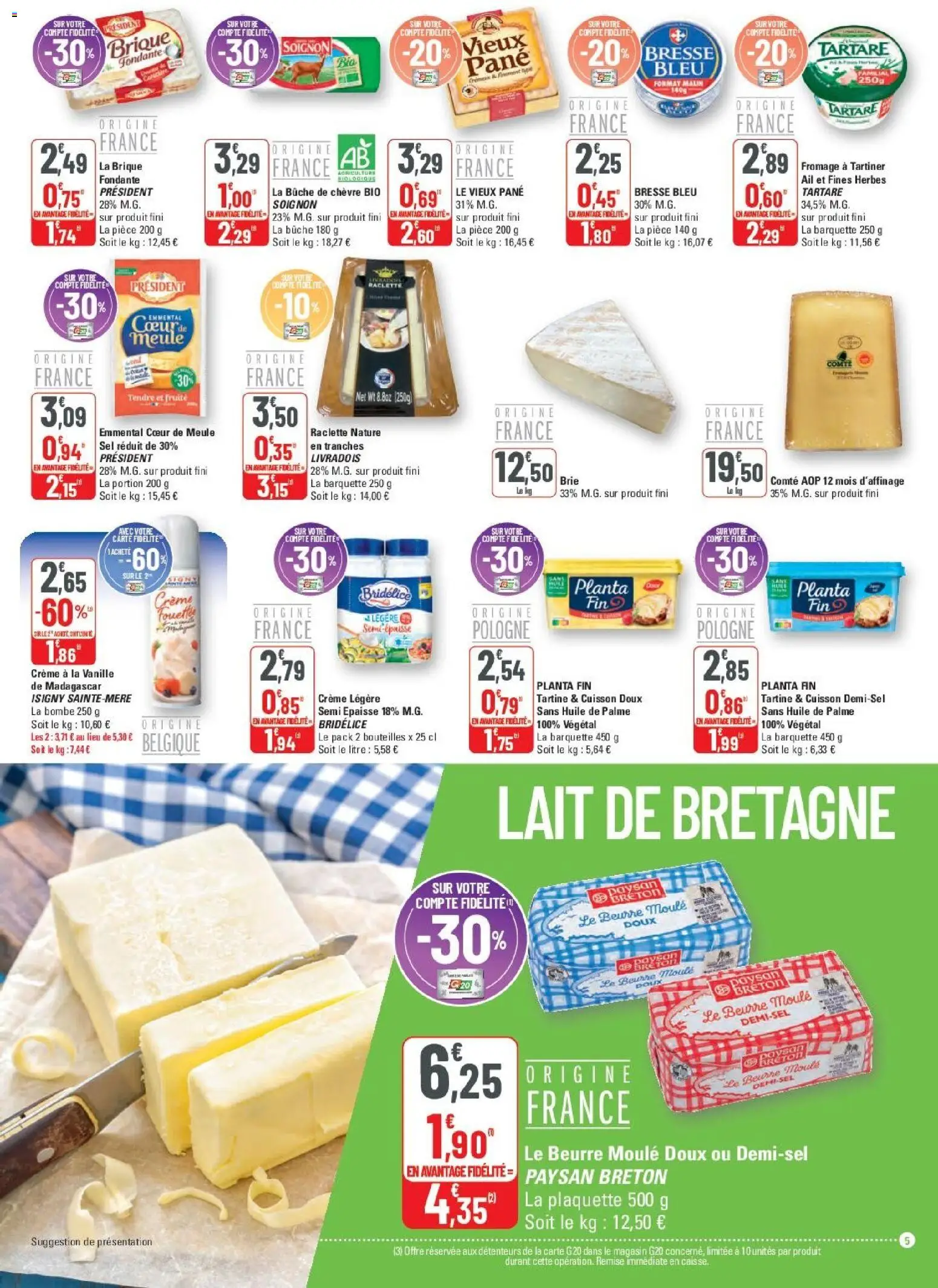 {H1} | Page: 5 | Produits: Brique, Ail, Lait, Brie
