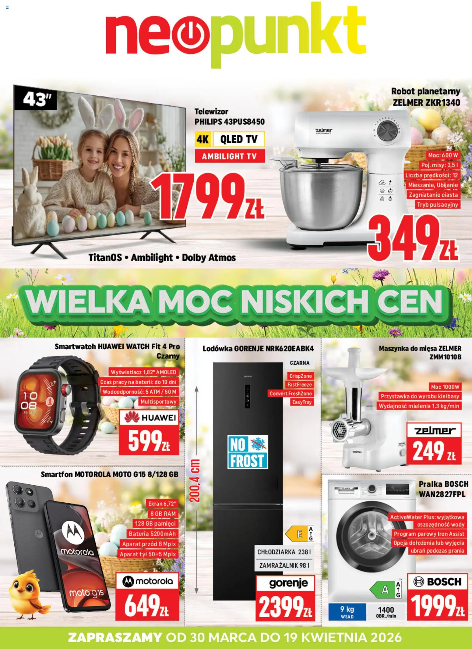 Neopunkt gazetka od 30.03.2026 | Strona: 1 | Produkty: Pralka, Robot, Maszynka do mięsa, Bateria