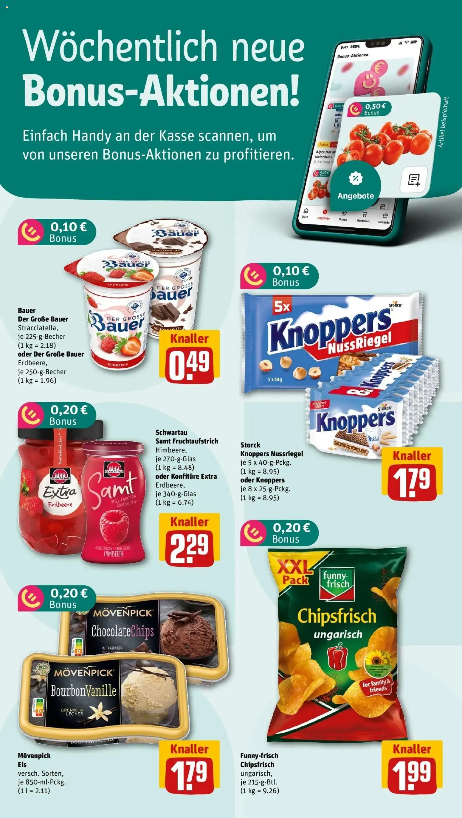 REWE Prospekt ab 28.09.2026 zum Blättern » Angebote | Seite: 4 | Produkte: Schwartau samt, Knoppers, Himbeere, Schal