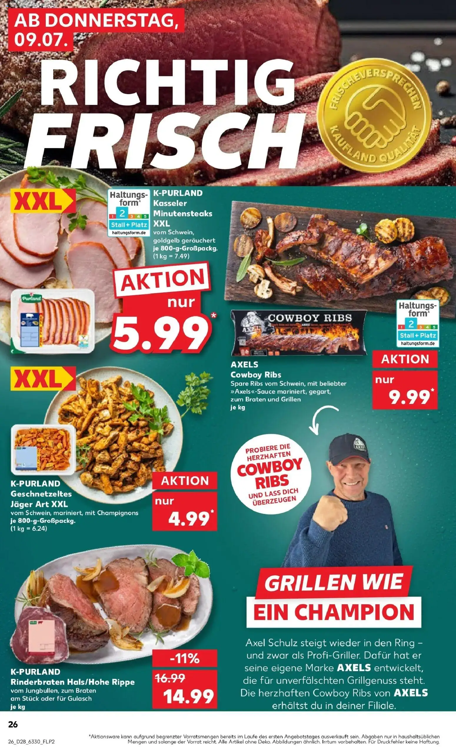 Kaufland Prospekt Rheda-Wiedenbrück – gültig ab 09.07.2026 | Seite: 26 | Produkte: Rinderbraten, Spare ribs, Champignons, Gulasch