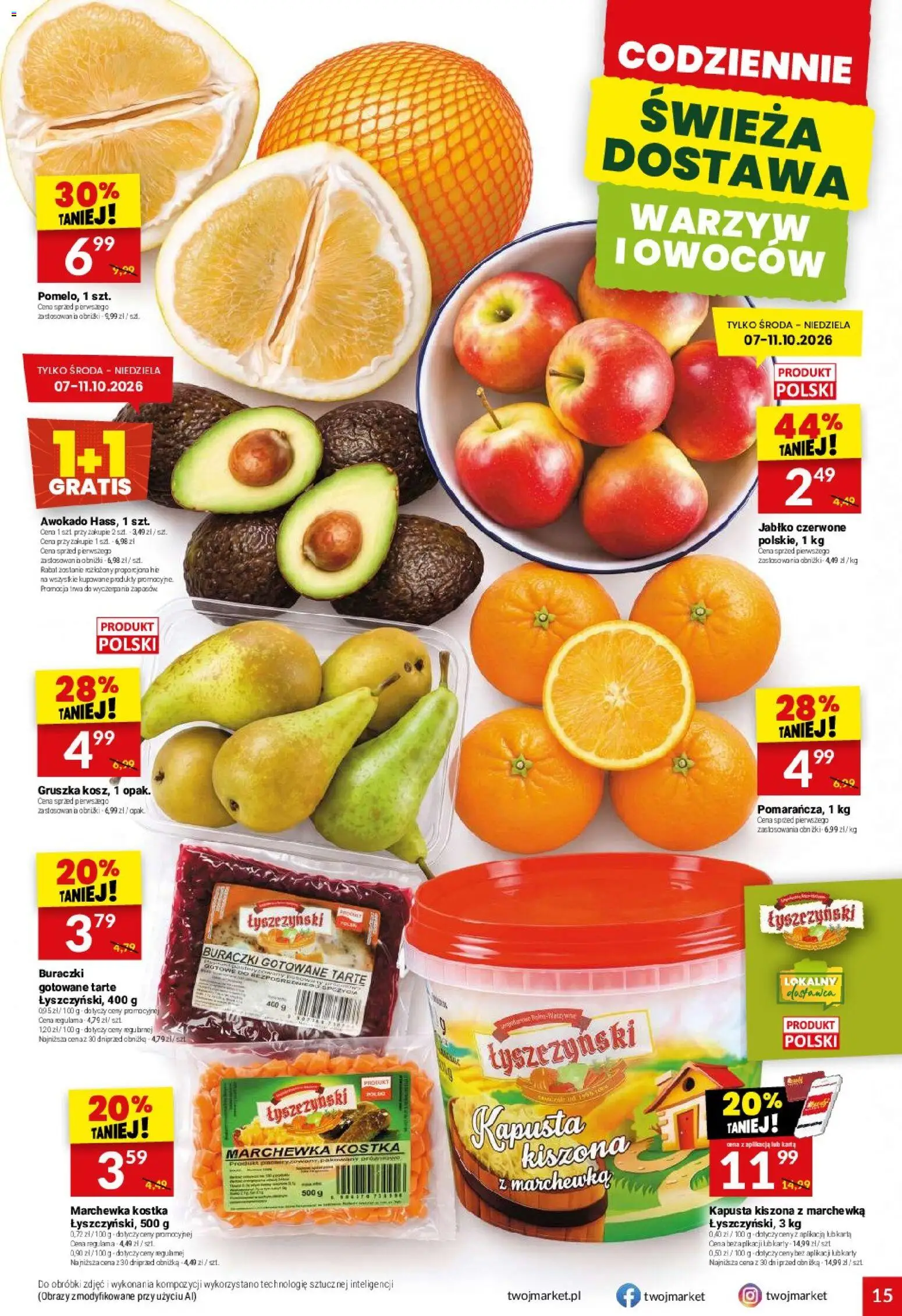 Twój Market gazetka od 07.10.2026 | Strona: 15 | Produkty: Kapusta kiszona, Brownie, Buraczki gotowane, Marchewka
