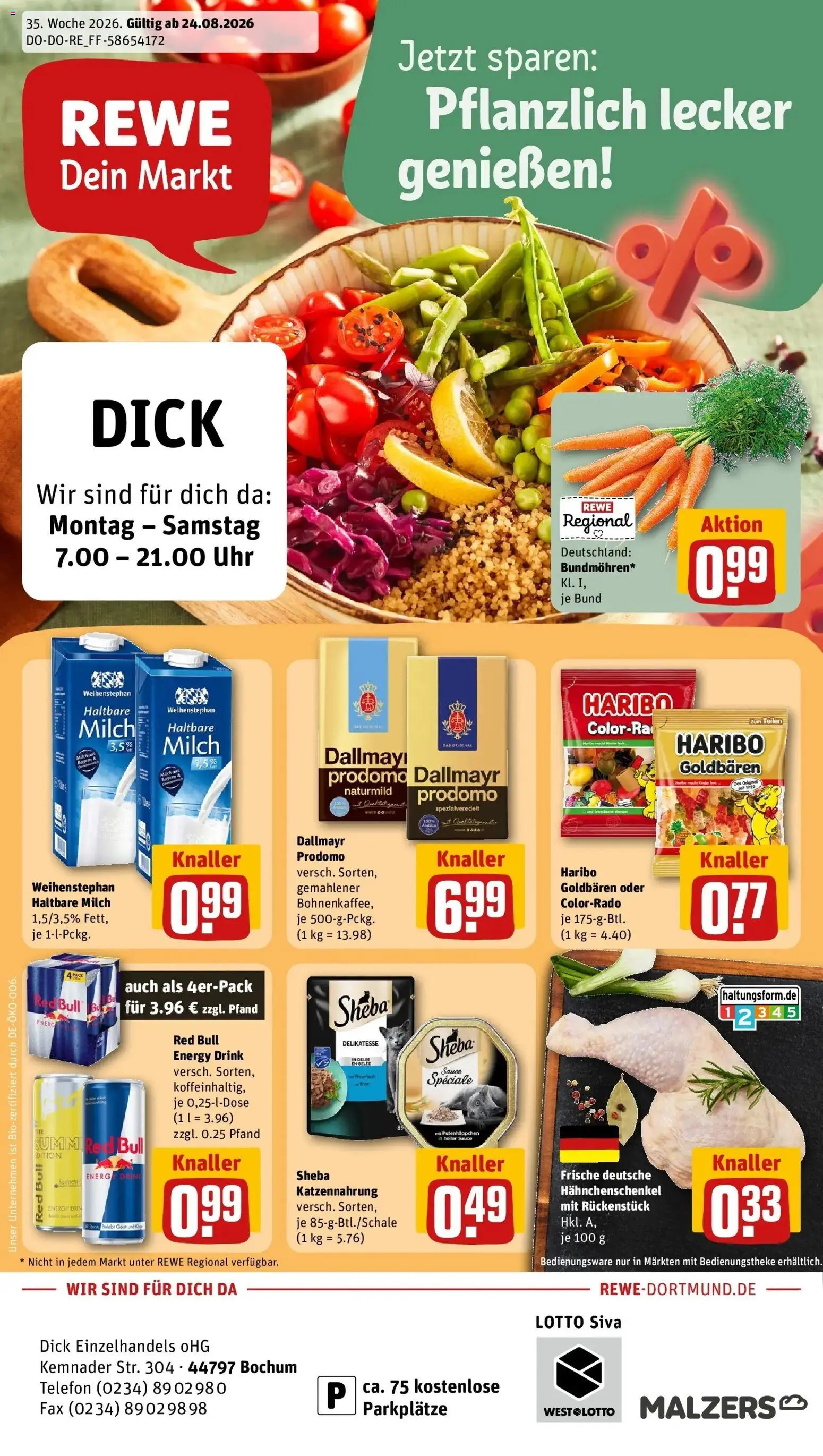 REWE Prospekt ab 24.08.2026 zum Blättern » Angebote | Seite: 1 | Produkte: Sheba, Red bull, Thunfisch, Telefon