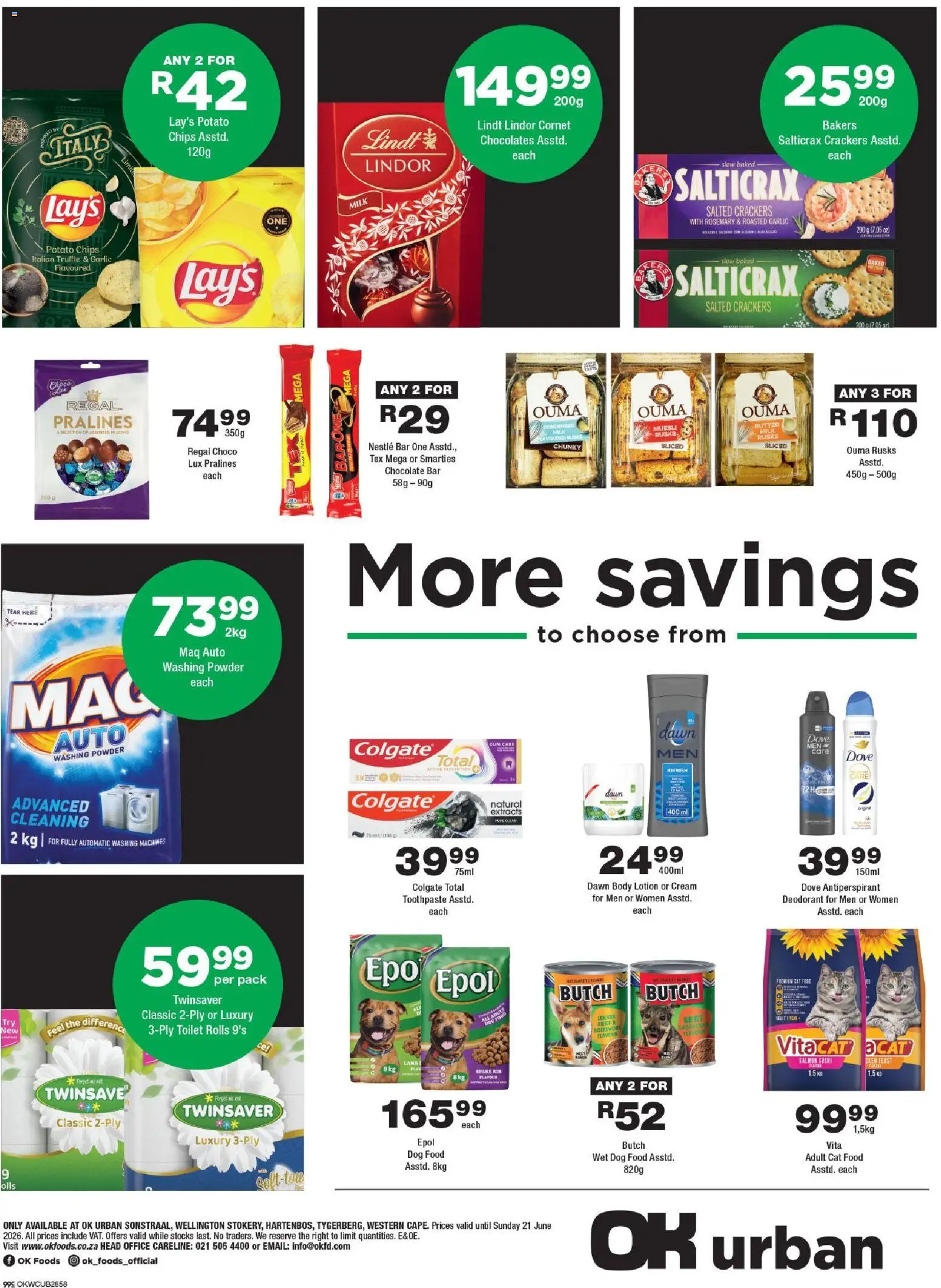 New OK Foods catalogue – valid from 10.06.2026 | Page: 4 | Products: Butter, Chips, Washing powder, Dog food