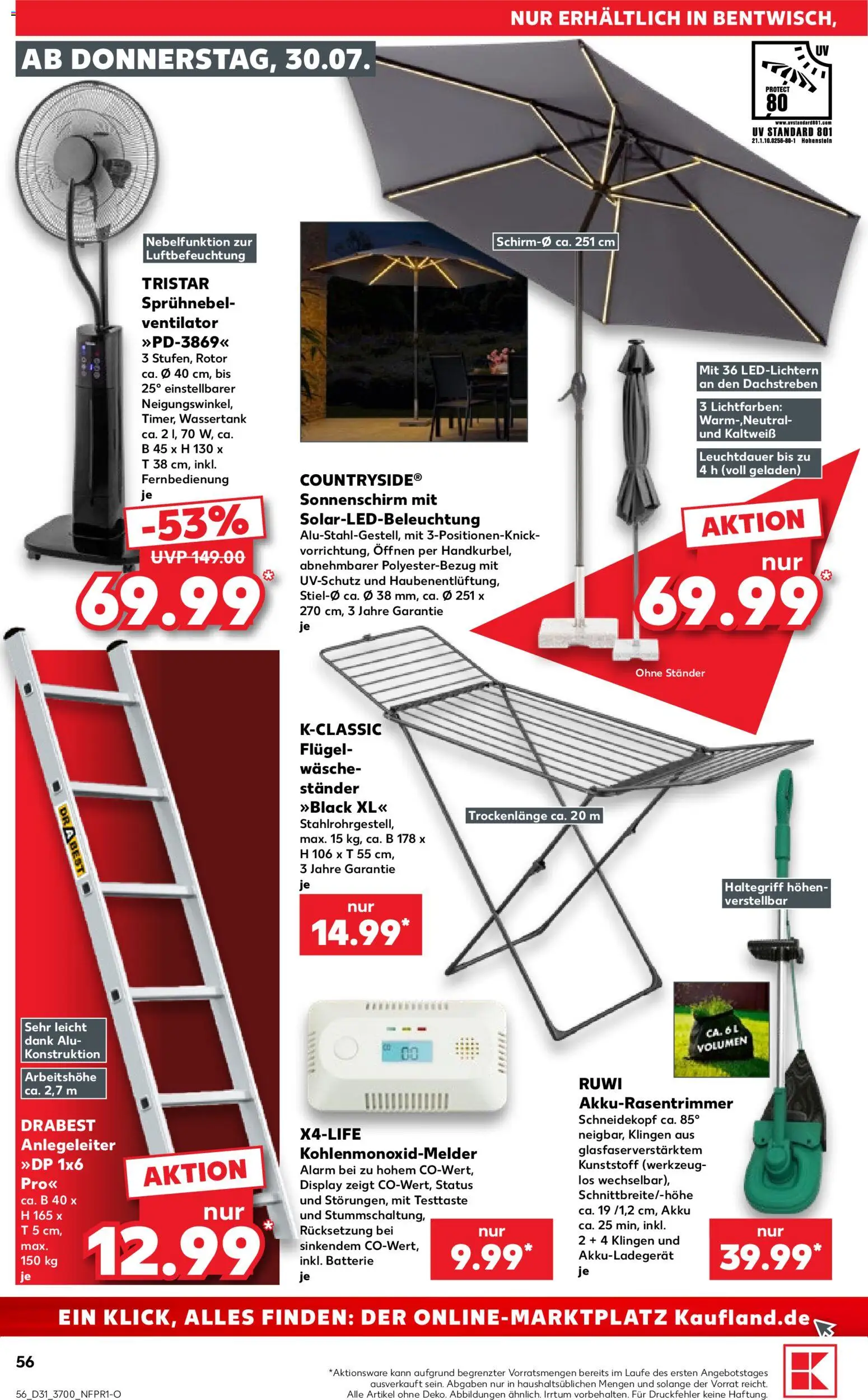 Kaufland Prospekt Rostock – gültig ab 30.07.2026 | Seite: 56 | Produkte: Ventilator, Batterie, Sonnenschirm