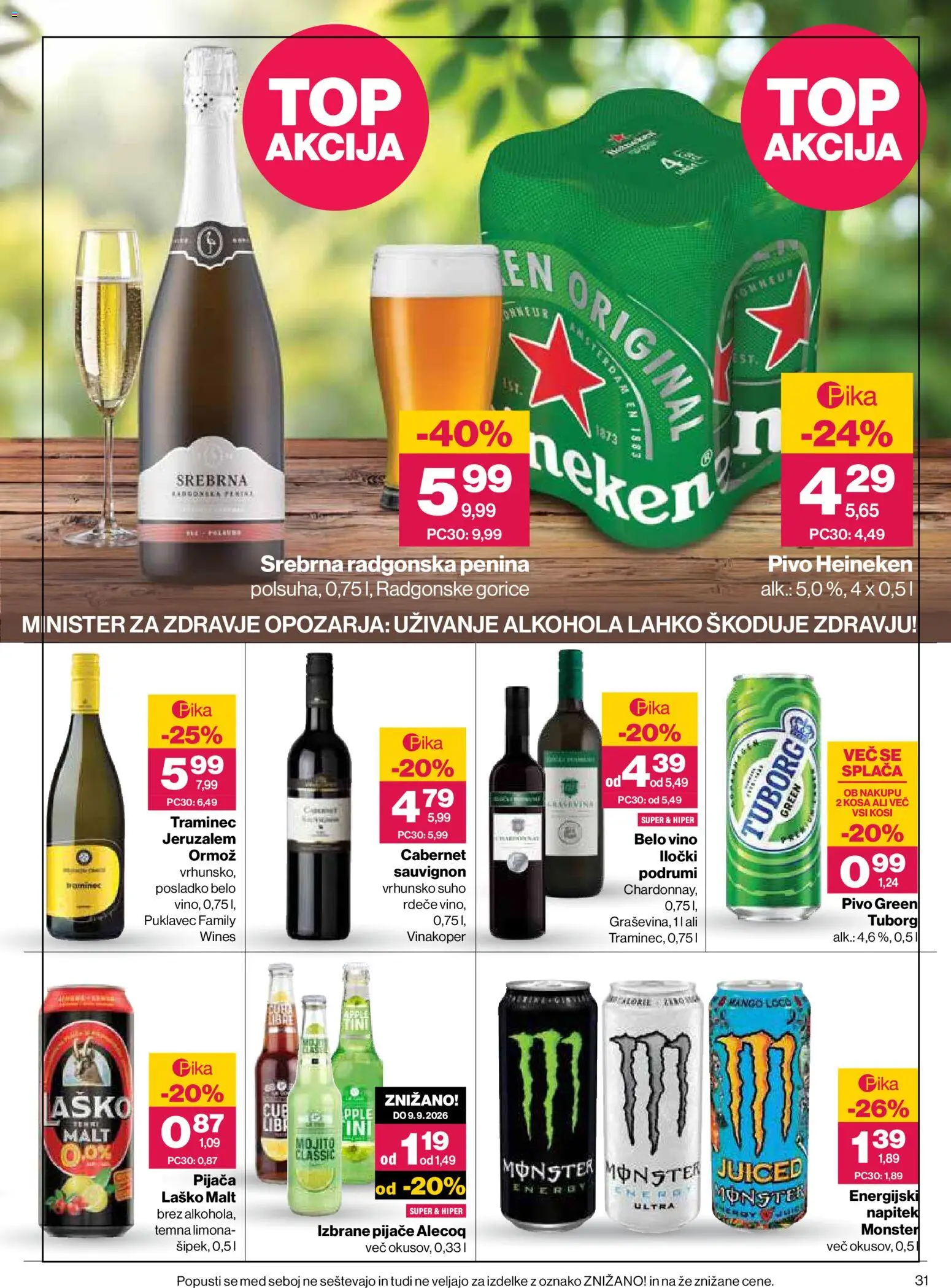 Novi Mercator katalog ponudbe – veljaven od 03.09.2026 | Stran: 31 | Izdelki: Heineken, Belo vino, Energijski napitek, Vino