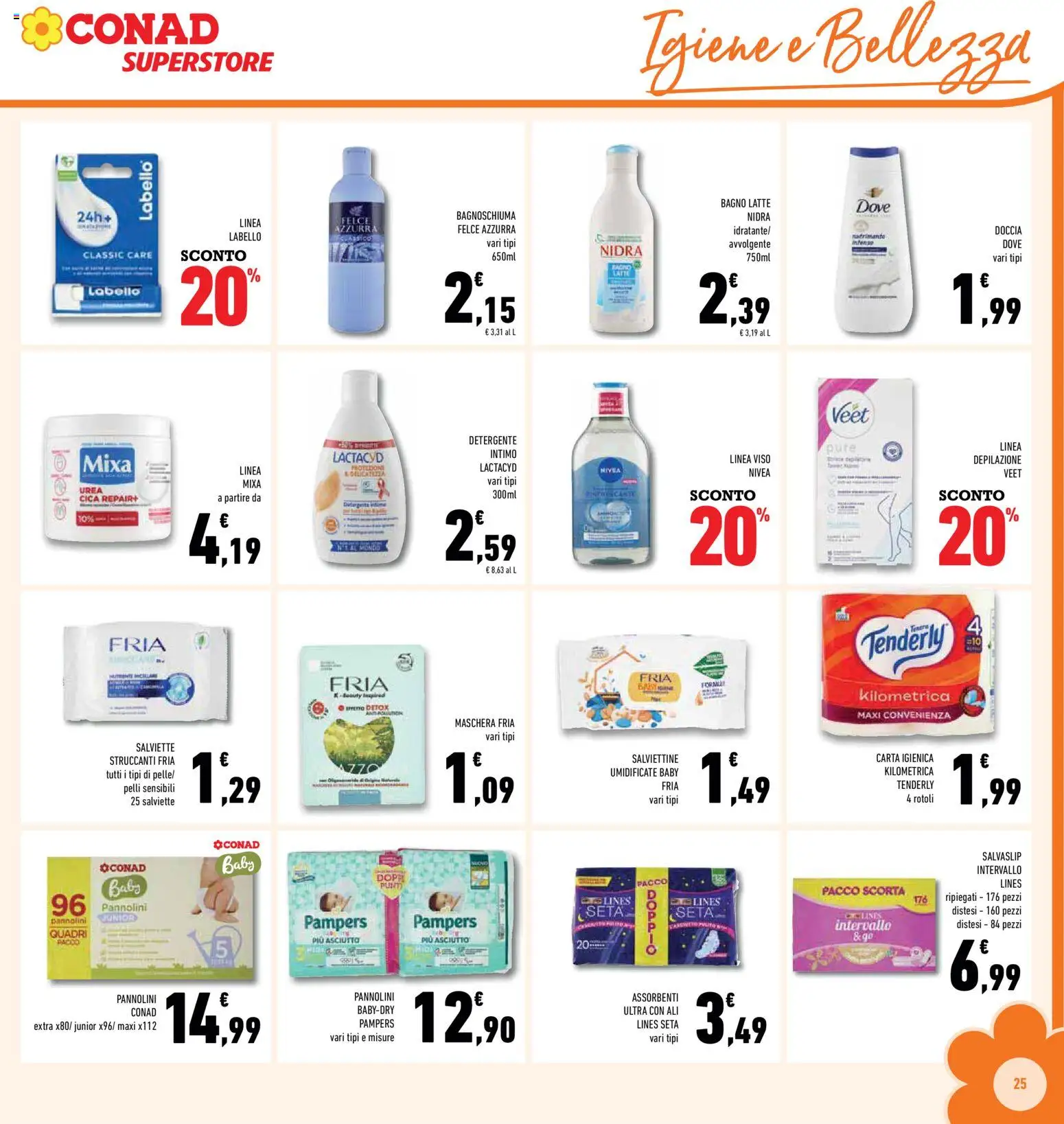Volantino Conad del 06.05.2026 | Pagina: 25 | Prodotti: Maschera, Carta igienica, Intimo, Latte