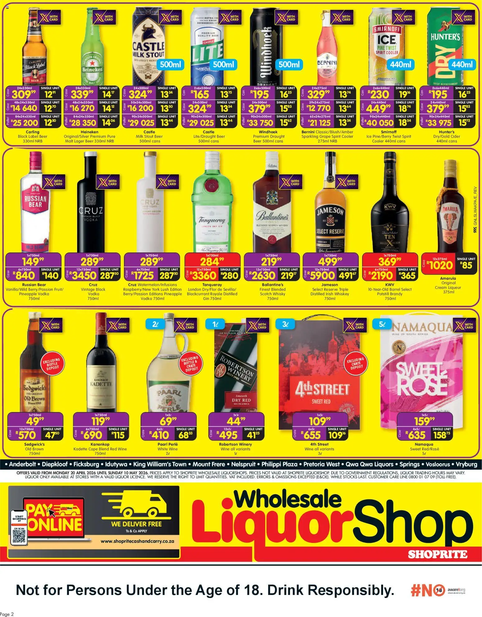 New Shoprite catalogue – valid from 20.04.2026 | Page: 2 | Products: Case, Crate, Brandy, Milk