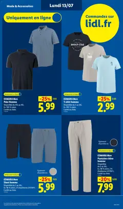 LIDL - Prévisualisation de ESMARA Men Pantalon chino homme, Disponible du S au XXL. Ex. 98 % coton, 2 % élasthanne (LYCRA®). L'unité au choix. valide à partir de 09/07/2026 | Page: 59 | Produits: Polo, T-shirt, Pantalon, Thé