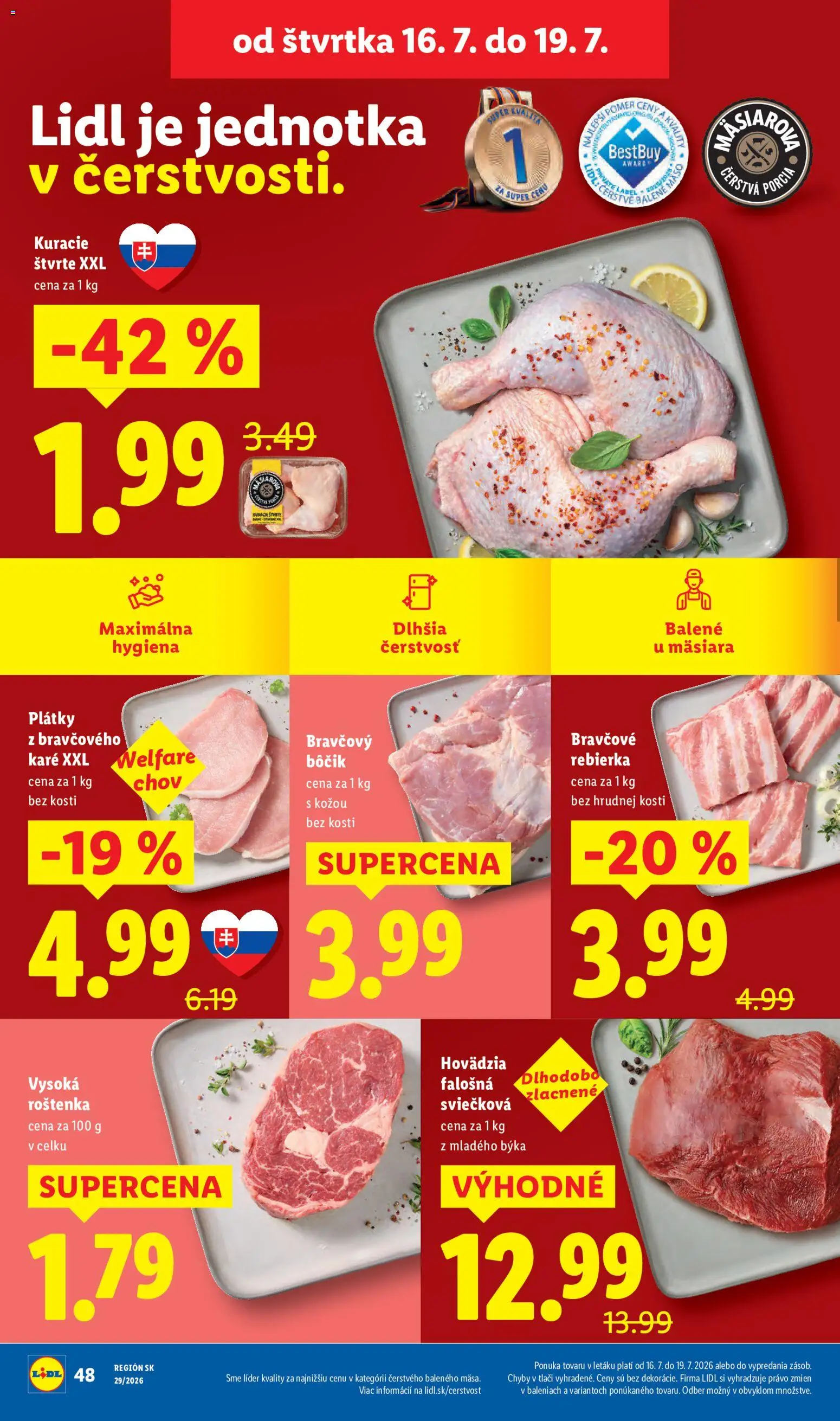 Nové Lidl akcie – leták je platný od 13.07.2026 | Strana: 56 | Produkty: Falošná sviečková, Bravčový bôčik, Kuracie štvrte, Steak