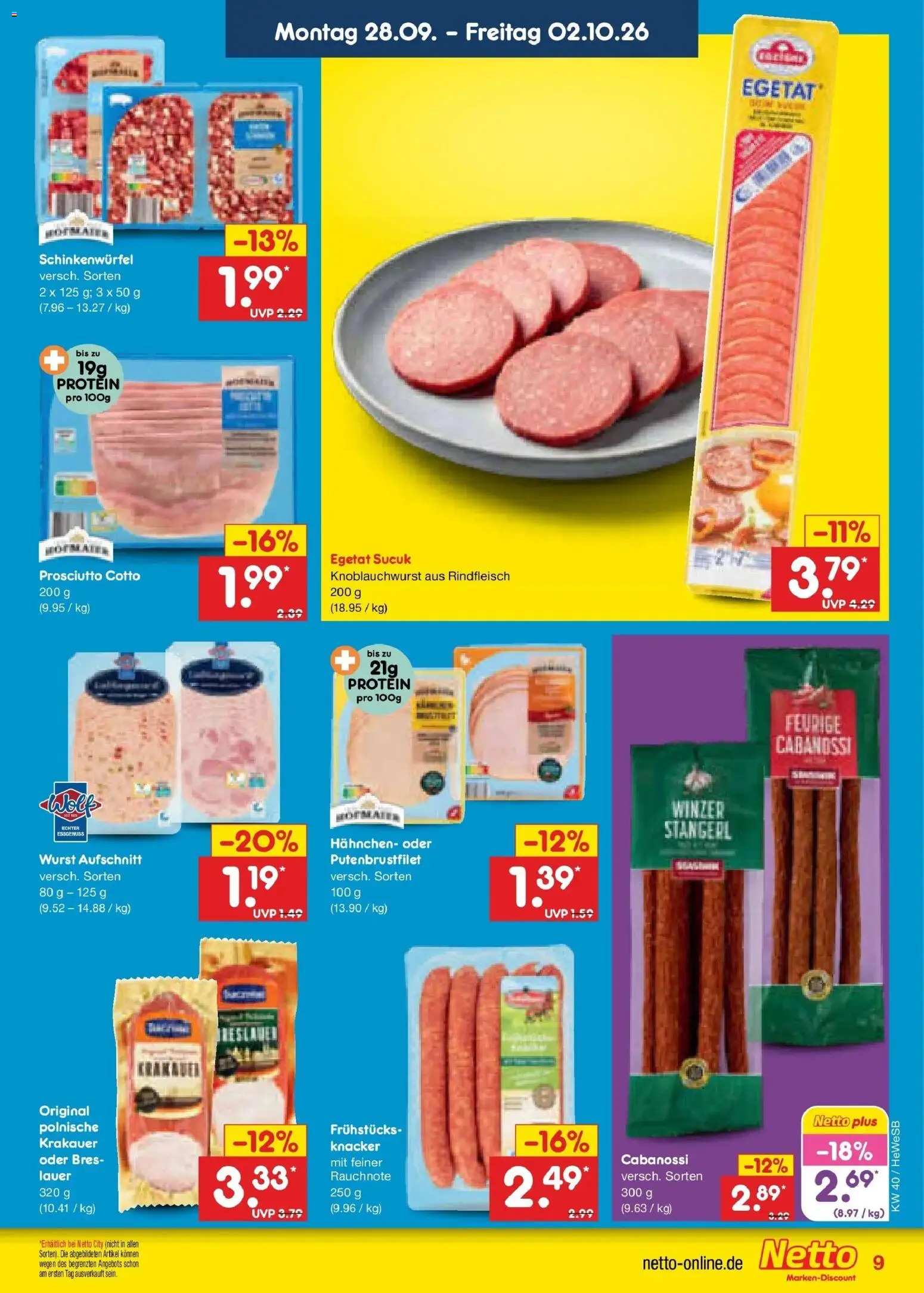 Netto Marken-Discount Prospekt Hamburg – gültig ab 28.09.2026 | Seite: 11 | Produkte: Hahnchen, Wurst, Rindfleisch