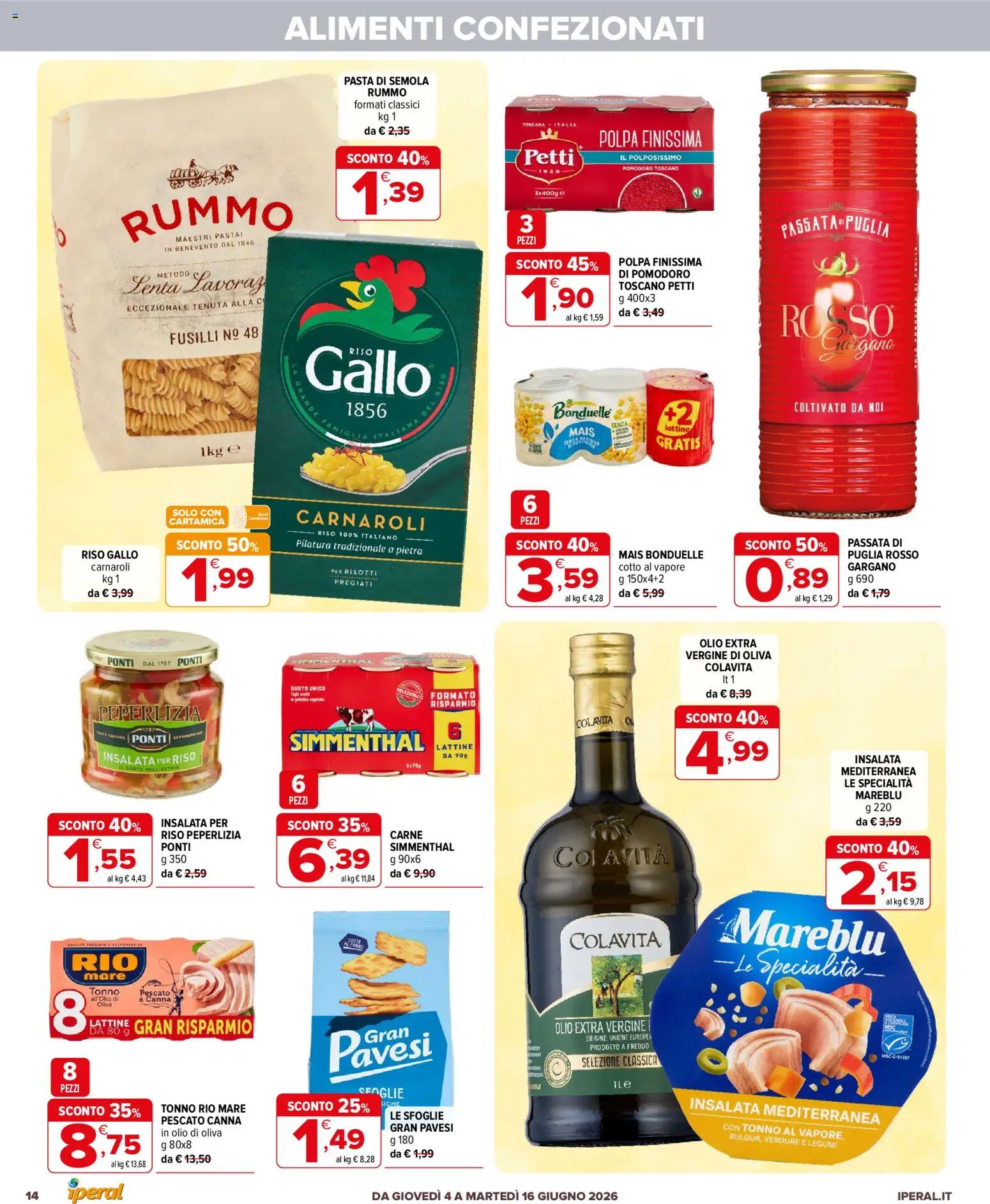 Volantino Iperal del 04.06.2026 | Pagina: 14 | Prodotti: Legumi, Pomodoro, Tonno, Fusilli
