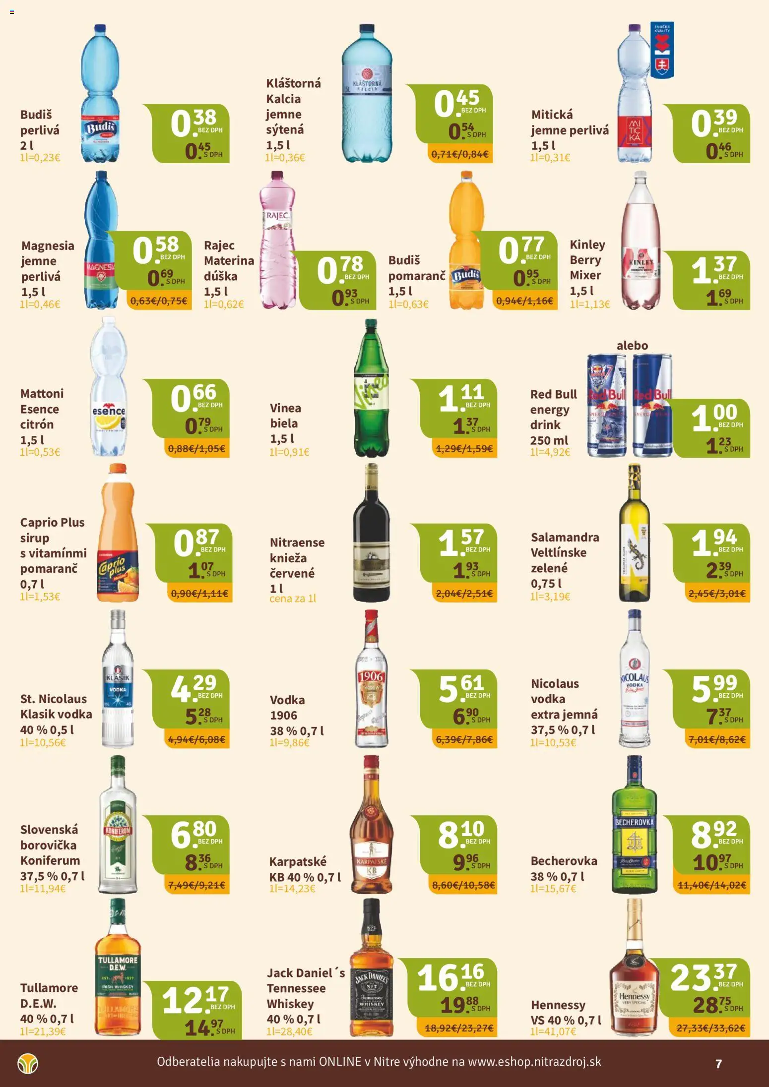 Nové Nitrazdroj akcie – leták je platný od 01.10.2026 | Strana: 7 | Produkty: Mixér, Budiš, Mattoni, Jack Daniel's