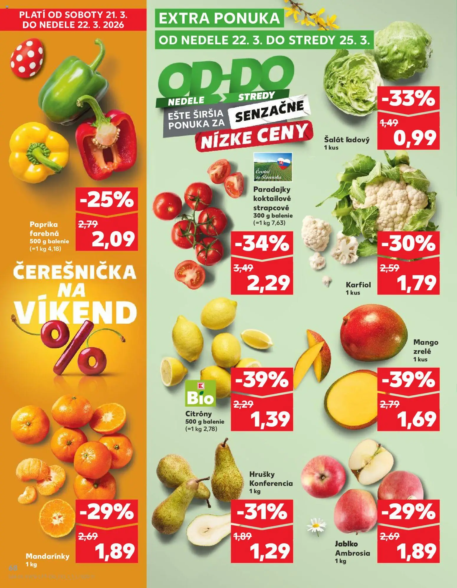 Nové Kaufland akcie – leták je platný od 19.03.2026 | Strana: 68 | Produkty: Paradajky, Apple, Citróny, Mandarinky