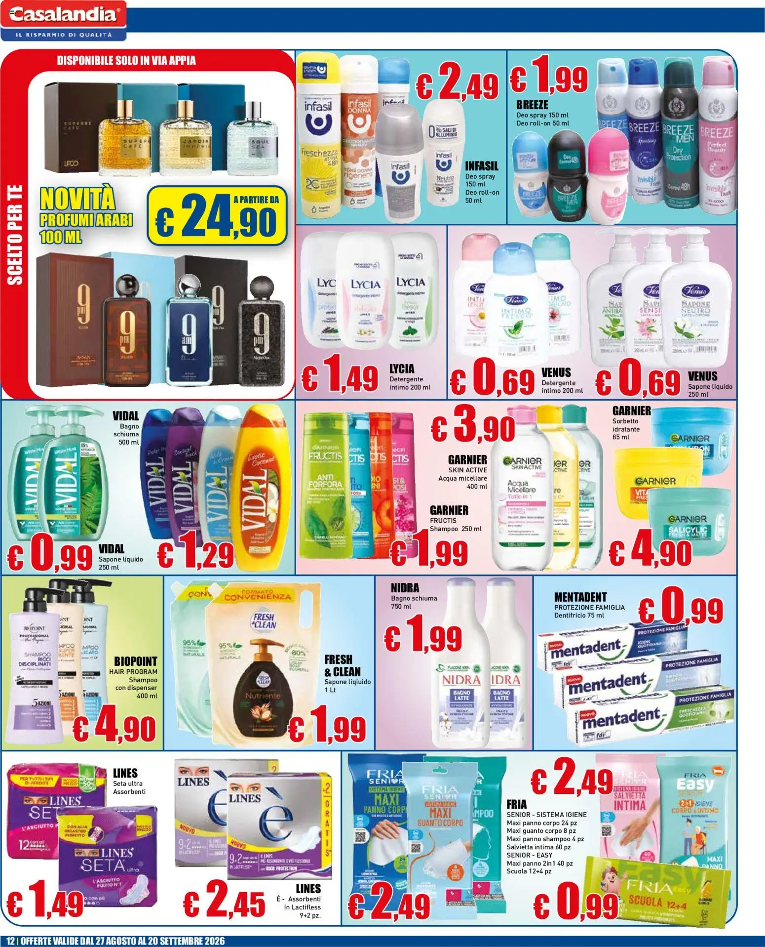 Volantino Casalandia del 27/08/2026 | Pagina: 12 | Prodotti: Detergente intimo, Detergente, Sorbetto, Latte