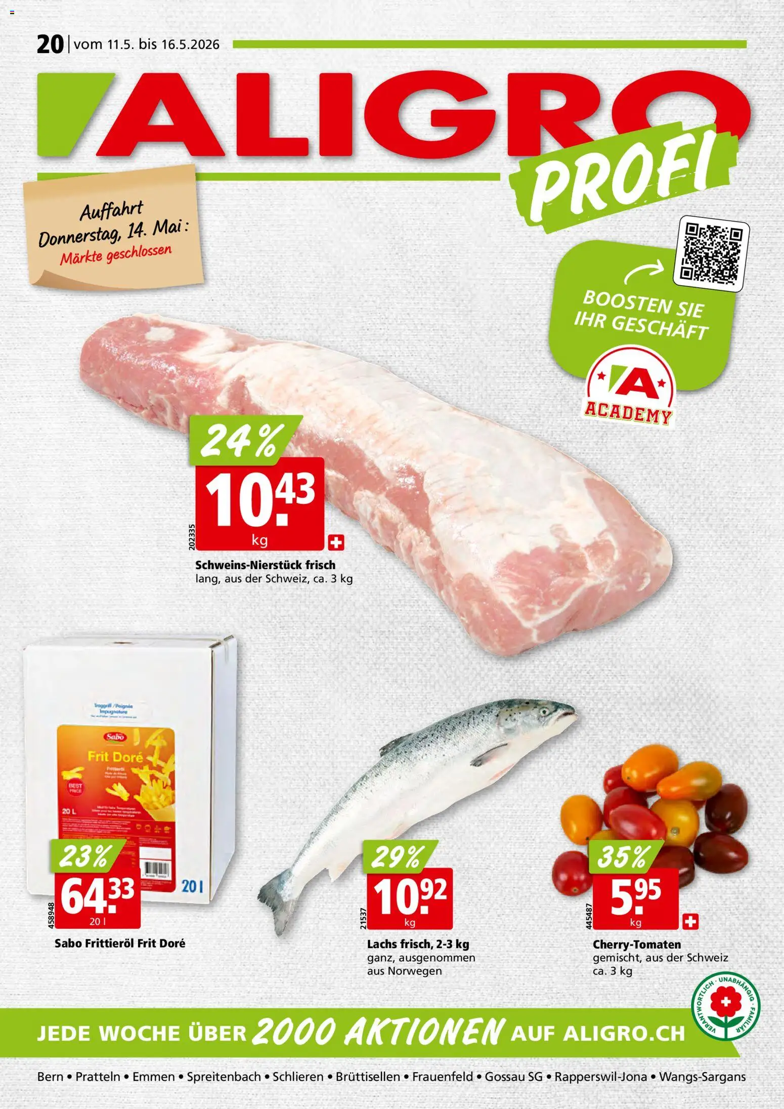 Aligro aktionen Schlieren, Gossau SG, Frauenfeld, Rapperswil-Jona, Sargans, Bern – gültig ab 11.05.2026 | Seite: 1 | Produkte: Lachs
