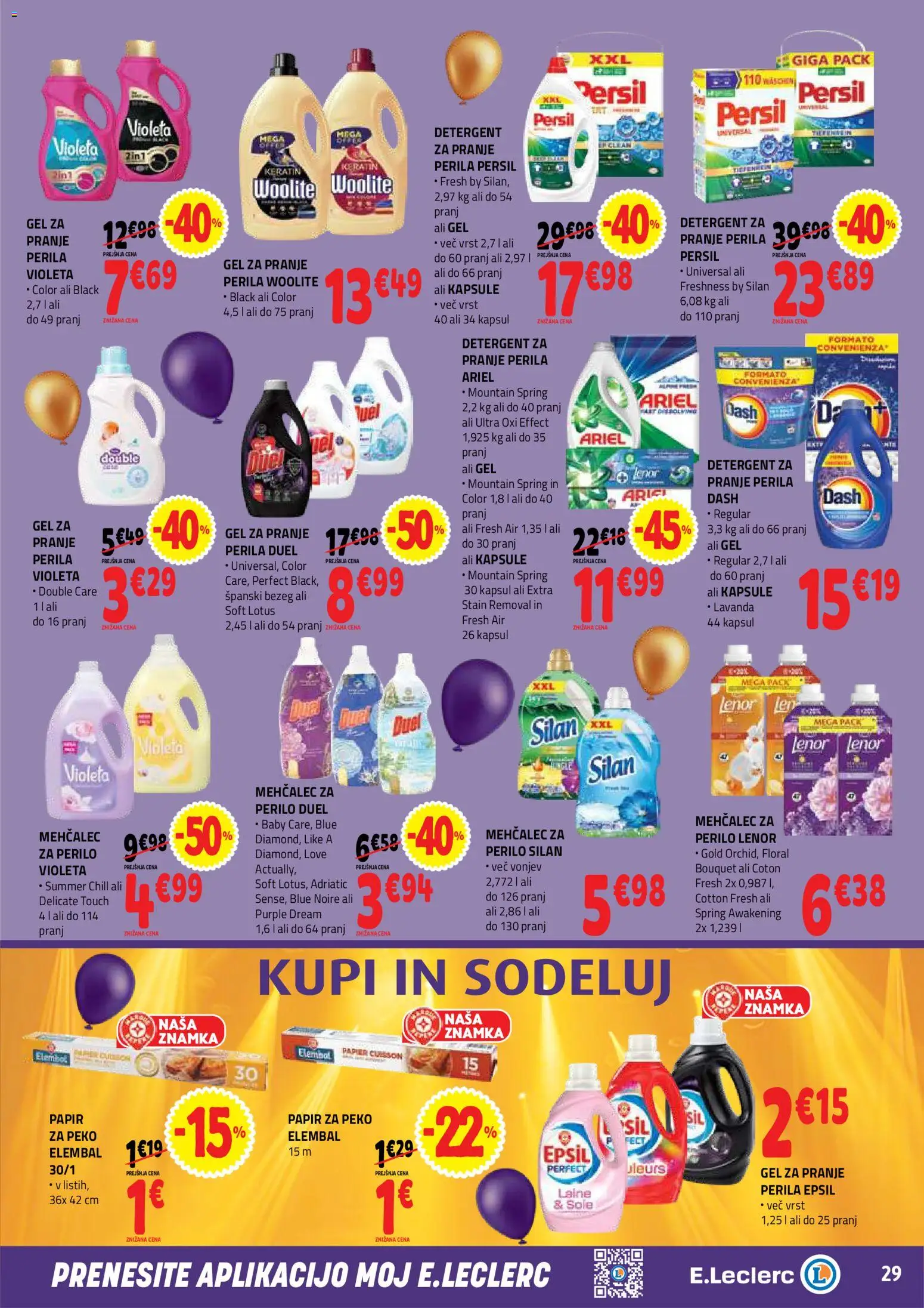 Novi E.leclerc katalog ponudbe – veljaven od 21.10.2026 | Stran: 29 | Izdelki: Mehčalec, Lotus, Mehcalec za perilo, Detergent