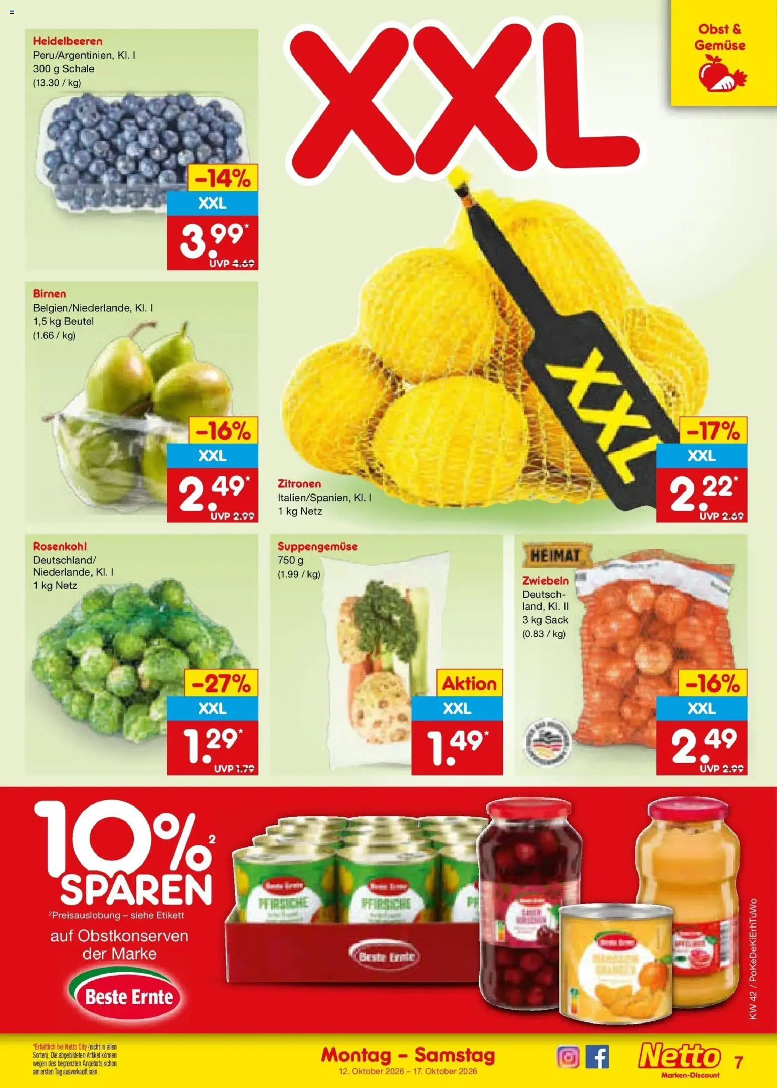 Netto Marken-Discount Prospekt Bad Friedrichshall (ab 12.10.2026) » Angebote | Seite: 7 | Produkte: Heidelbeeren, Zwiebeln, Obst, Zitronen