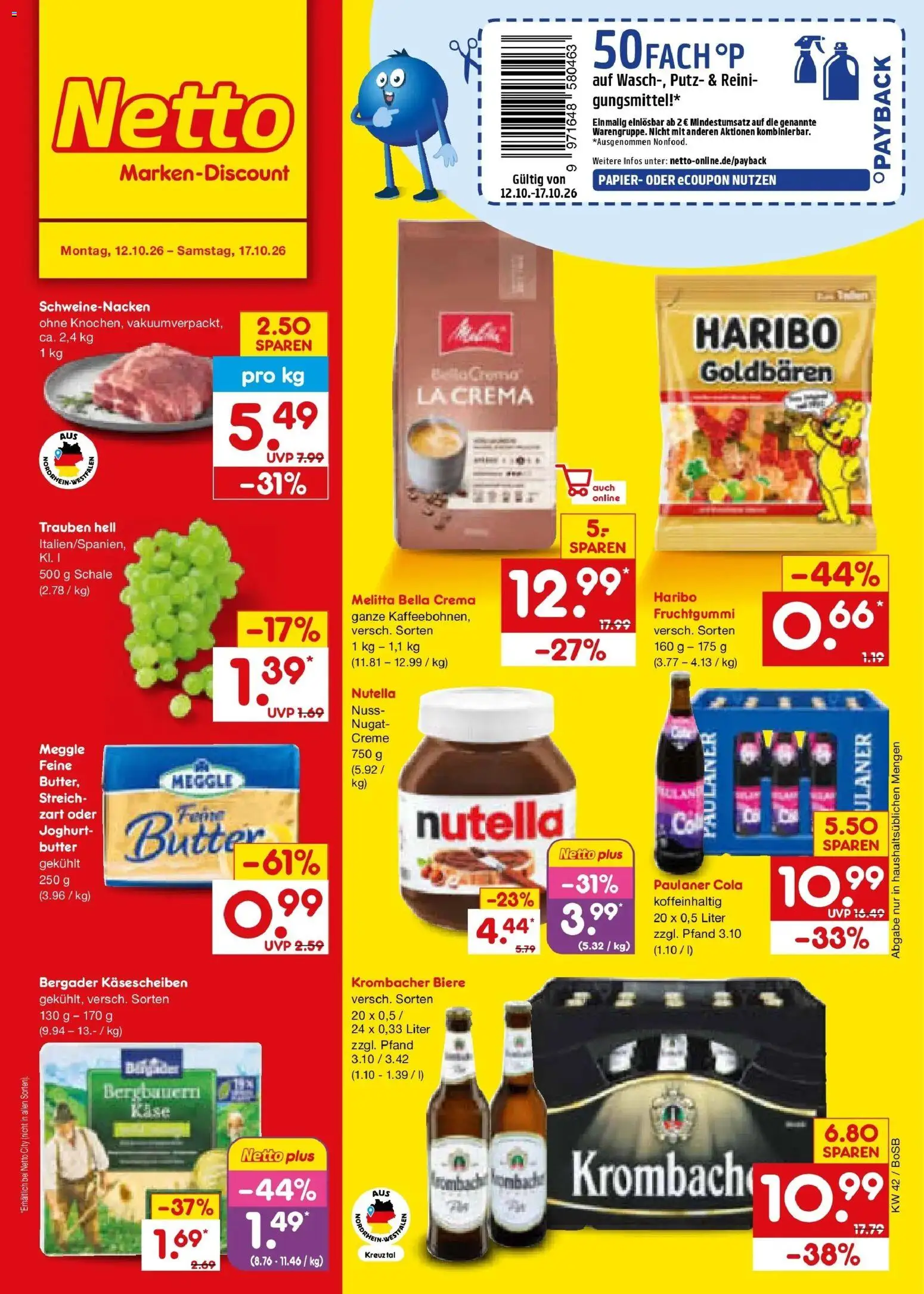 Netto Marken-Discount Prospekt Bochum (ab 12.10.2026) » Angebote | Seite: 1 | Produkte: Melitta, Schweinenacken, Nutella, Krombacher