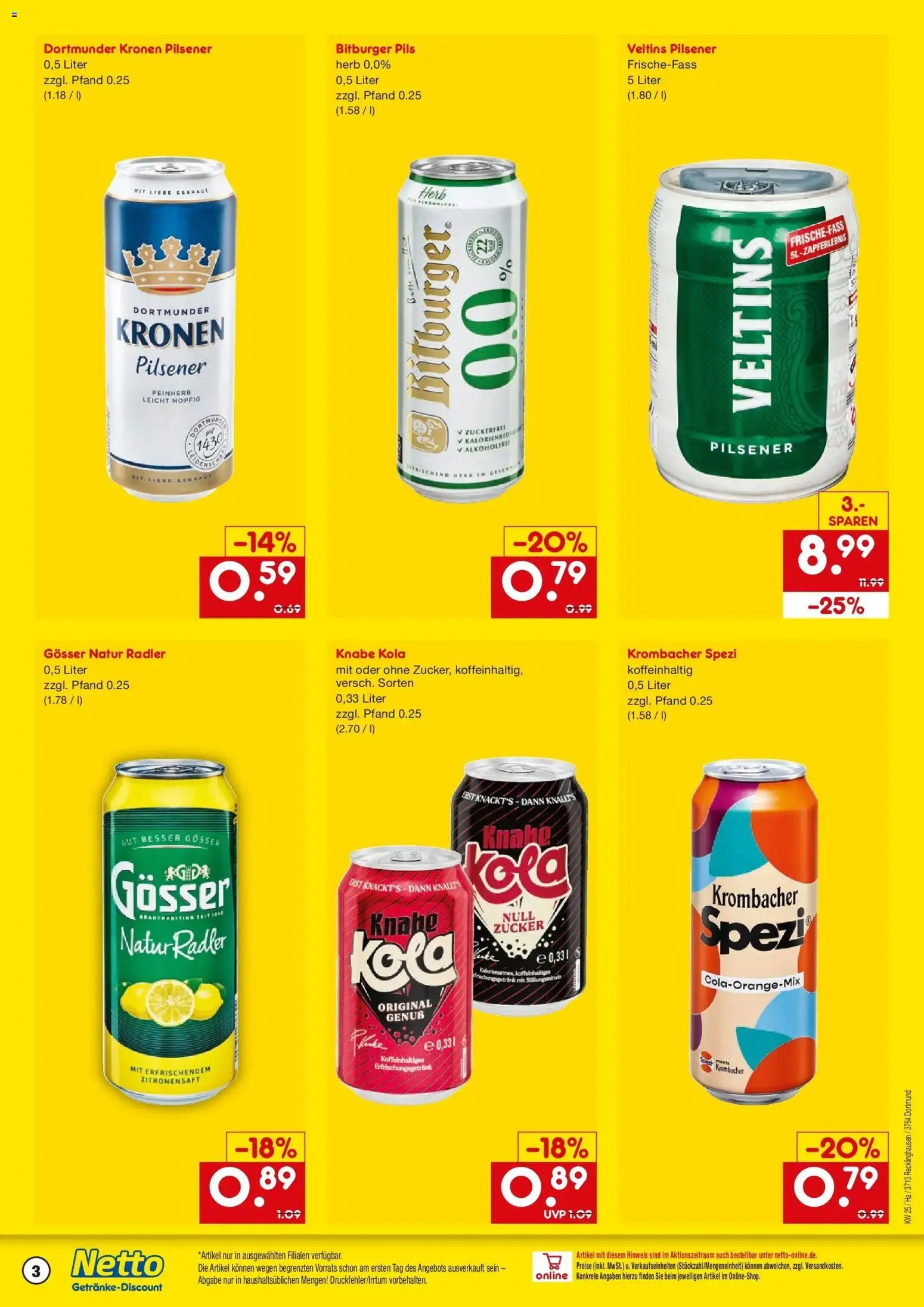 Netto Marken-Discount Prospekt Recklinghausen – gültig ab 15.06.2026 | Seite: 3 | Produkte: Bitburger, Pils, Zucker, Veltins