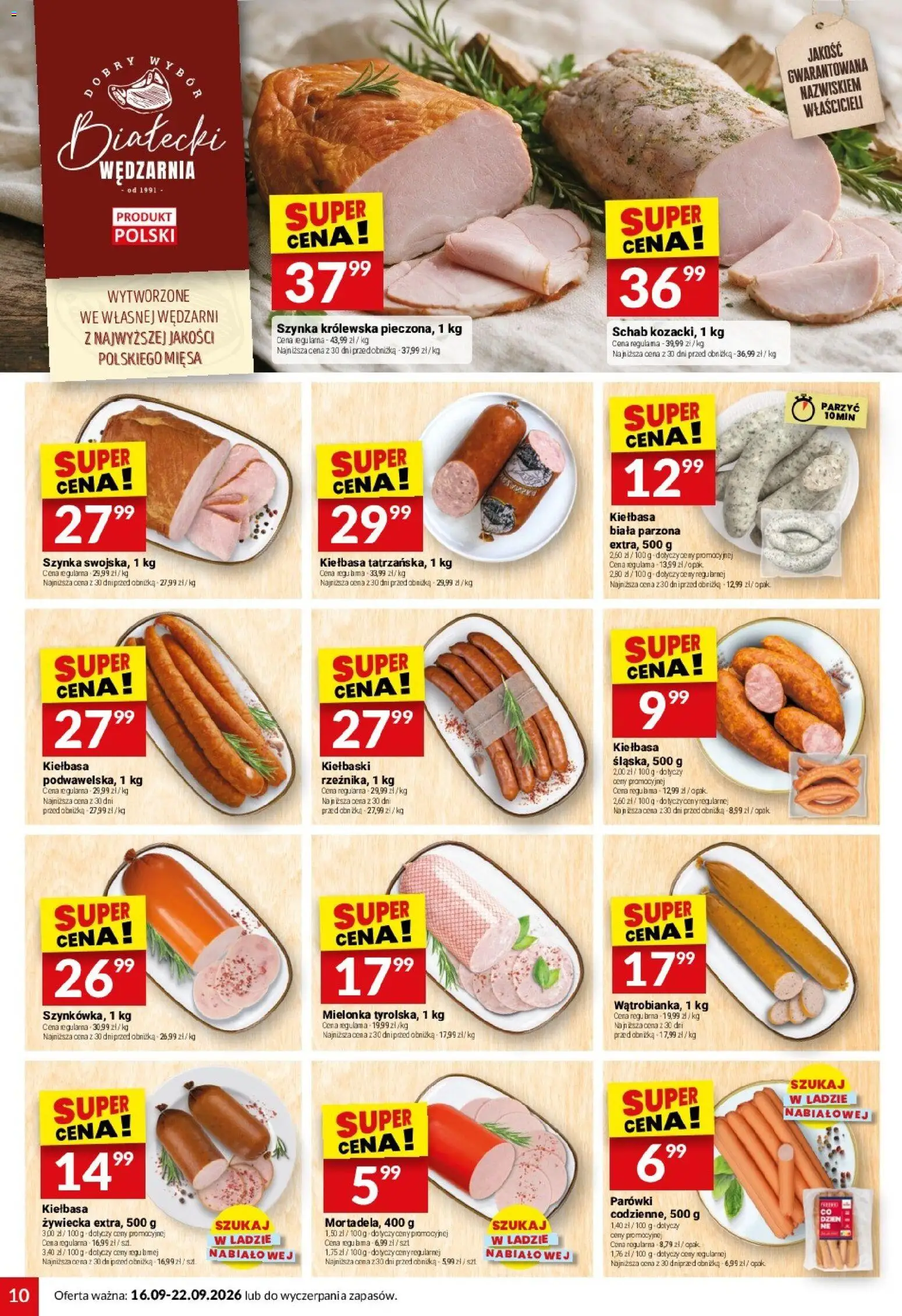 Twój Market gazetka od 16.09.2026 | Strona: 10 | Produkty: Schab, Parówki, Kiełbaski, Szynka