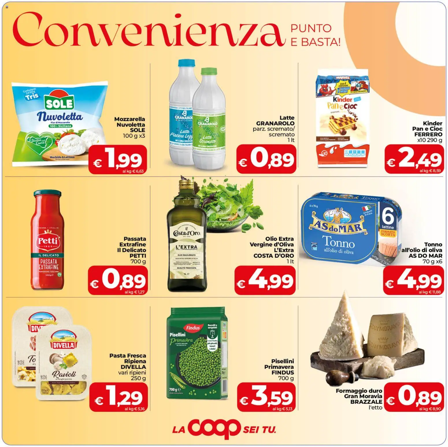 Volantino COOP del 02/10/2026 | Pagina: 2 | Prodotti: Divella, Mozzarella, Latte, Funghi