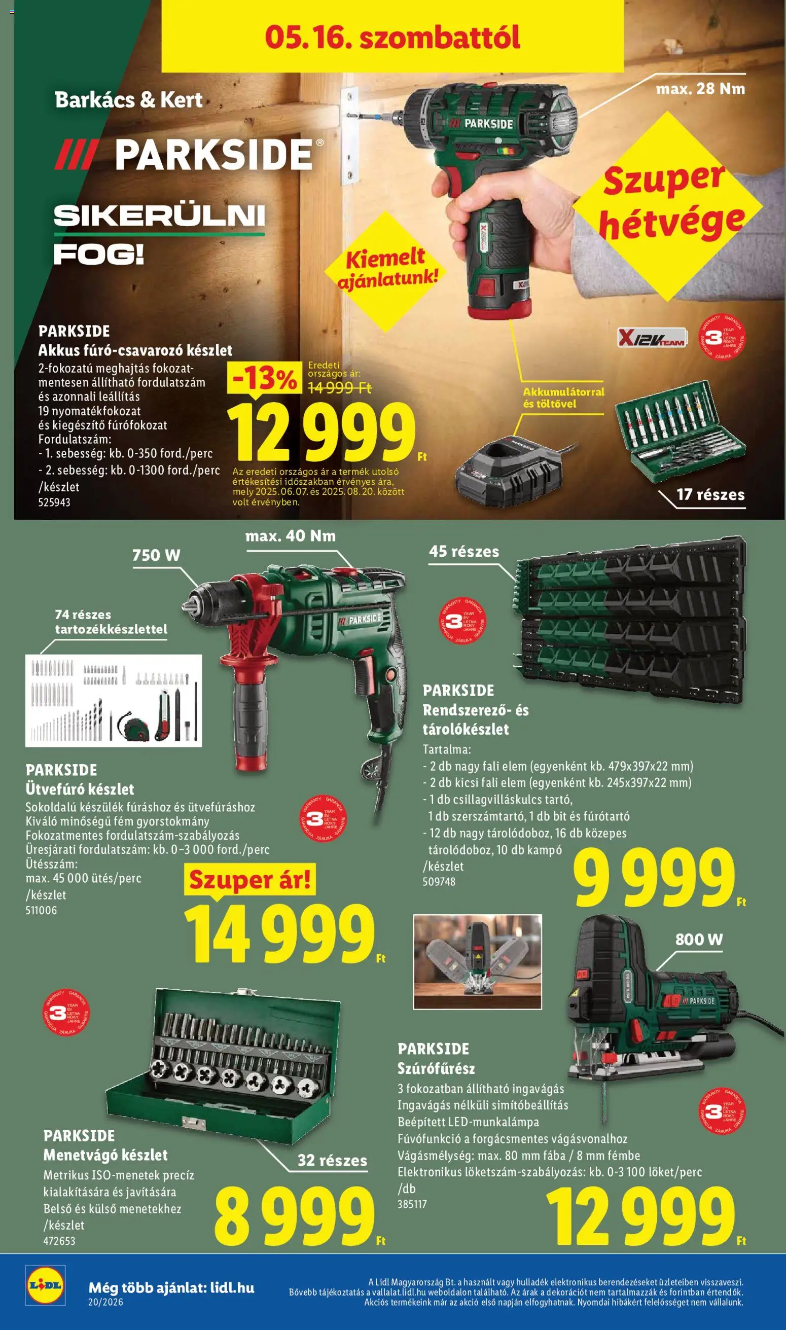 Lidl akciós ujság - amely érvényes a következő dátumtól: 14.05.2026 | Oldal: 16 | Termékek: Parkside, Ütvefúró, Szúrófűrész, Rendszerező