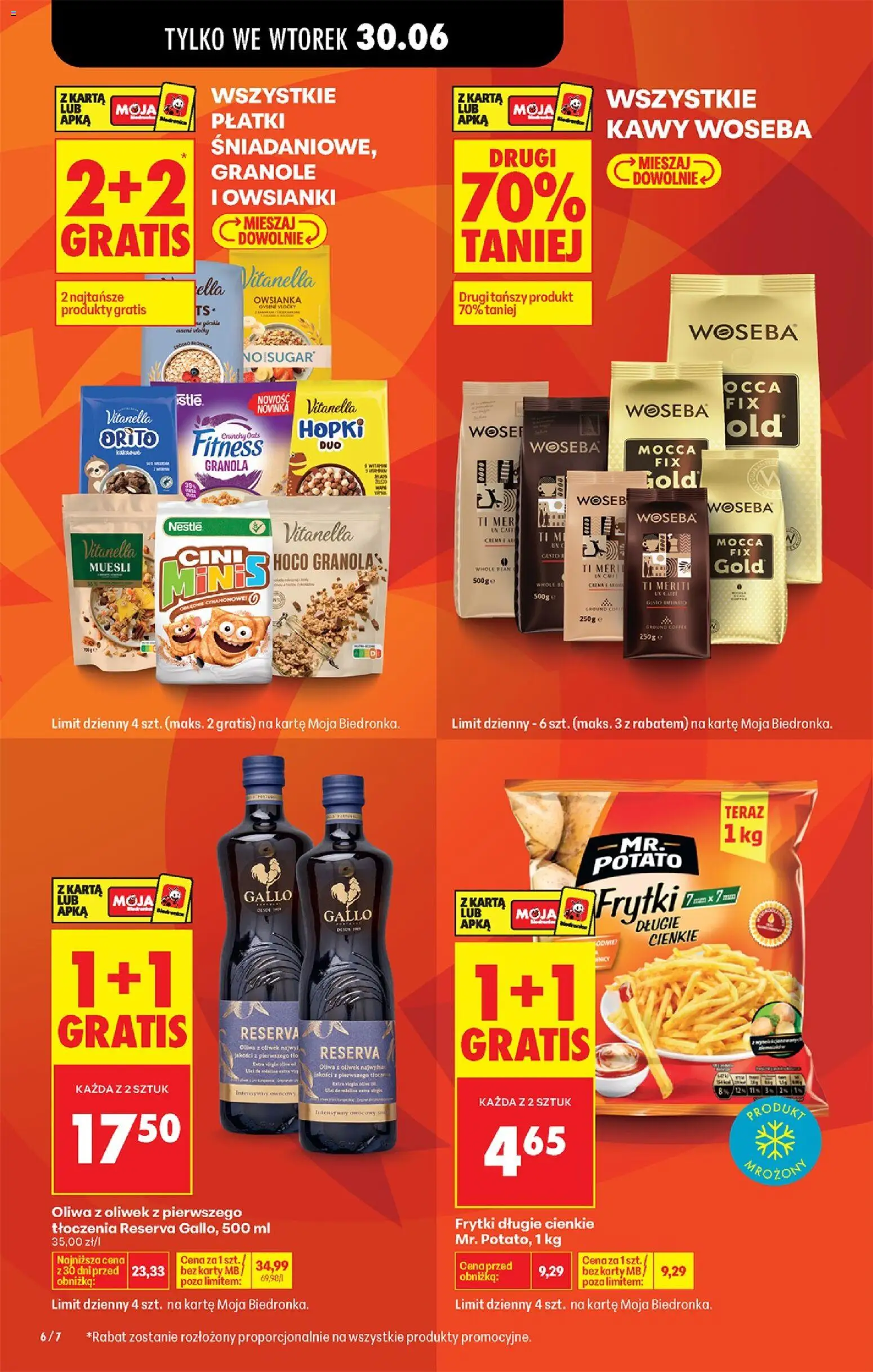 Biedronka gazetka od poniedziałku od 29.06.2026 | Strona: 6 | Produkty: Szal, Oliwa z oliwek, Granola, Płatki