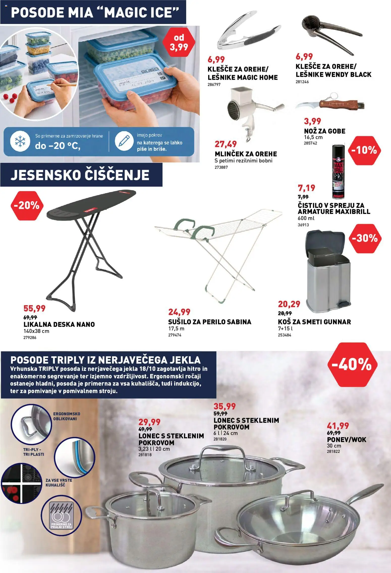 Novi Inpos katalog ponudbe – veljaven od 10.09.2026 | Stran: 13 | Izdelki: Likalna deska, Sušilo za perilo, Kos, Koš za smeti