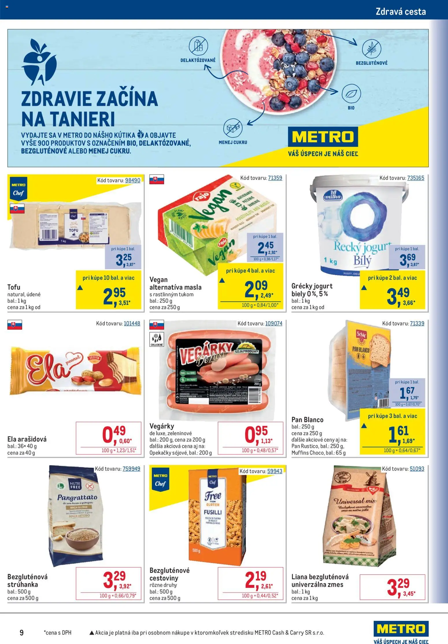 Nové Metro akcie – leták je platný od 09.09.2026 | Strana: 9 | Produkty: Maslo, Fusilli, Cestoviny, Tofu