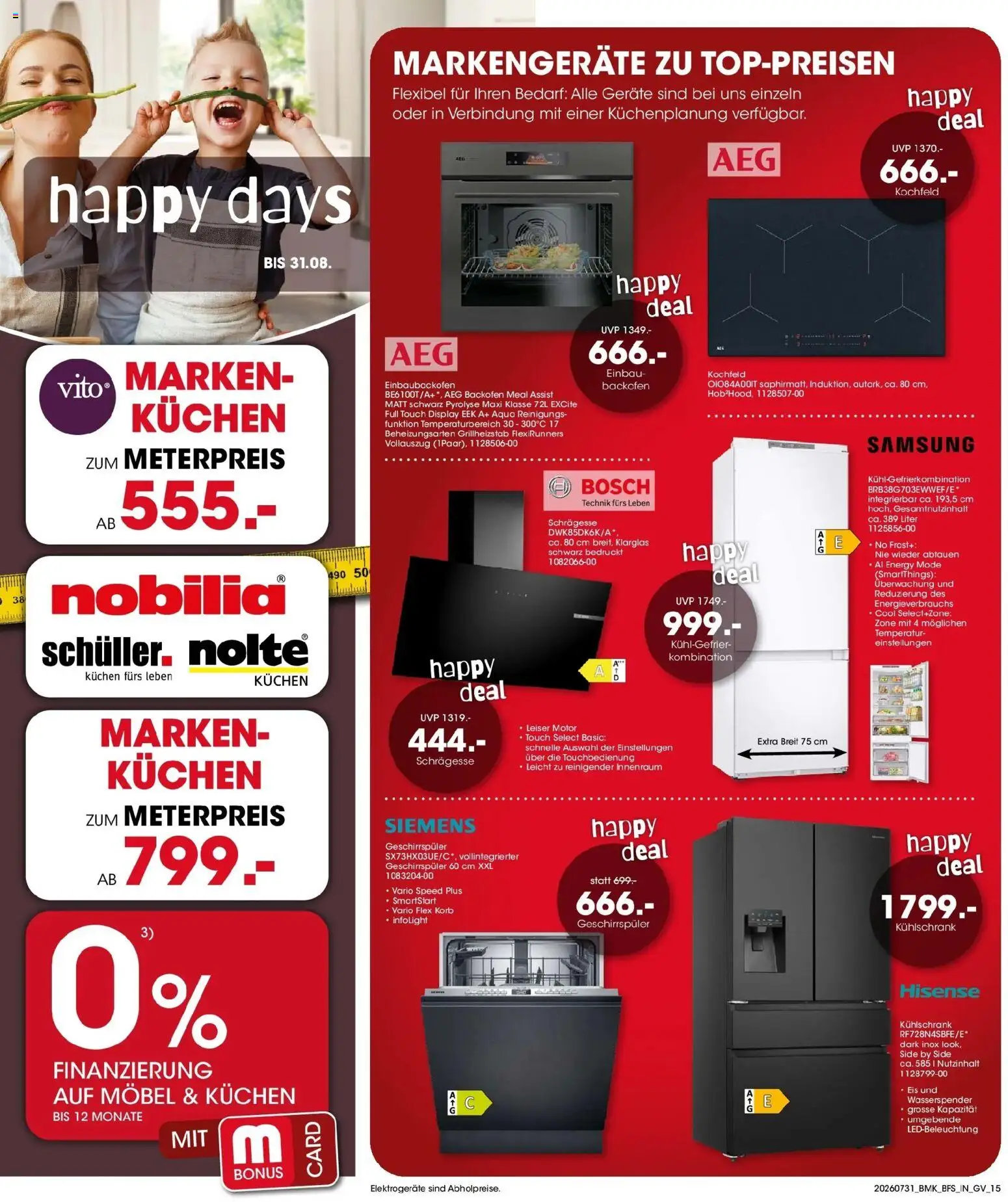 Möbel Martin Happy Days – gültig ab 31.07.2026 | Seite: 15 | Produkte: Siemens, AEG, Kochfeld, Backofen