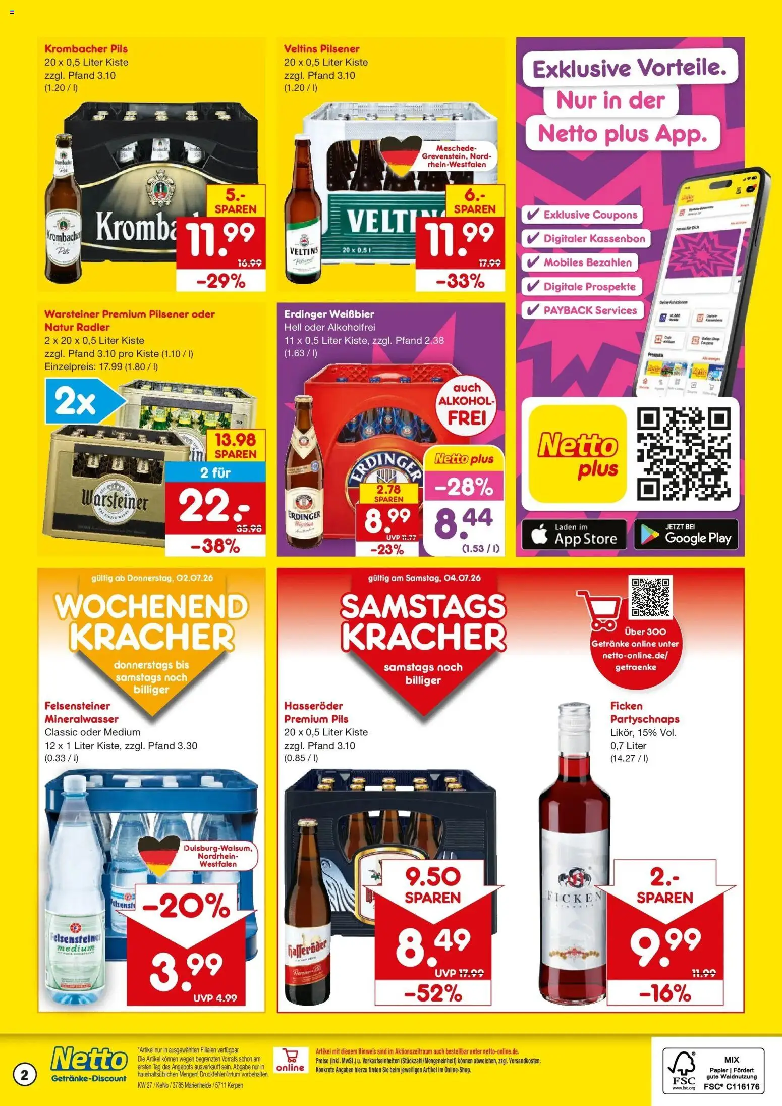 Netto Marken-Discount Prospekt Kerpen – gültig ab 29.06.2026 | Seite: 2 | Produkte: Erdinger, Weißbier, Krombacher, Hasseröder