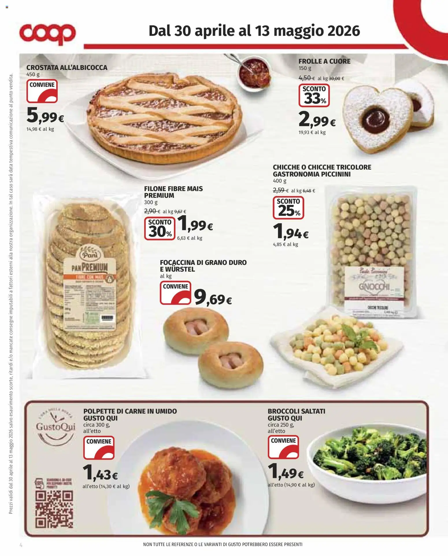 Volantino COOP del 30.04.2026 | Pagina: 4 | Prodotti: Wurstel, Data, Broccoli, Gnocchi