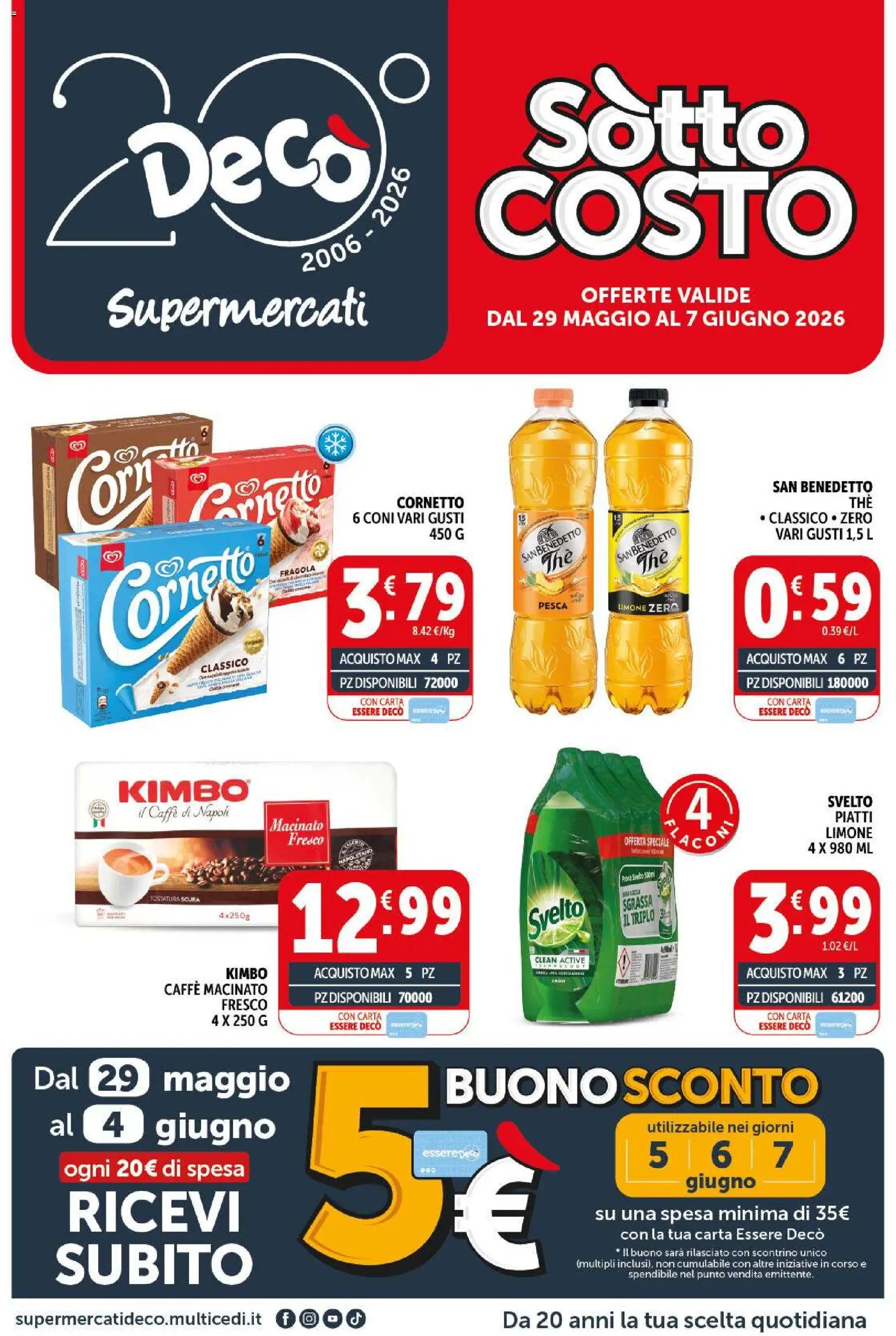 Volantino Decò del 29.05.2026 | Pagina: 1 | Prodotti: Cornetto, Limone, Pesca, Macinato