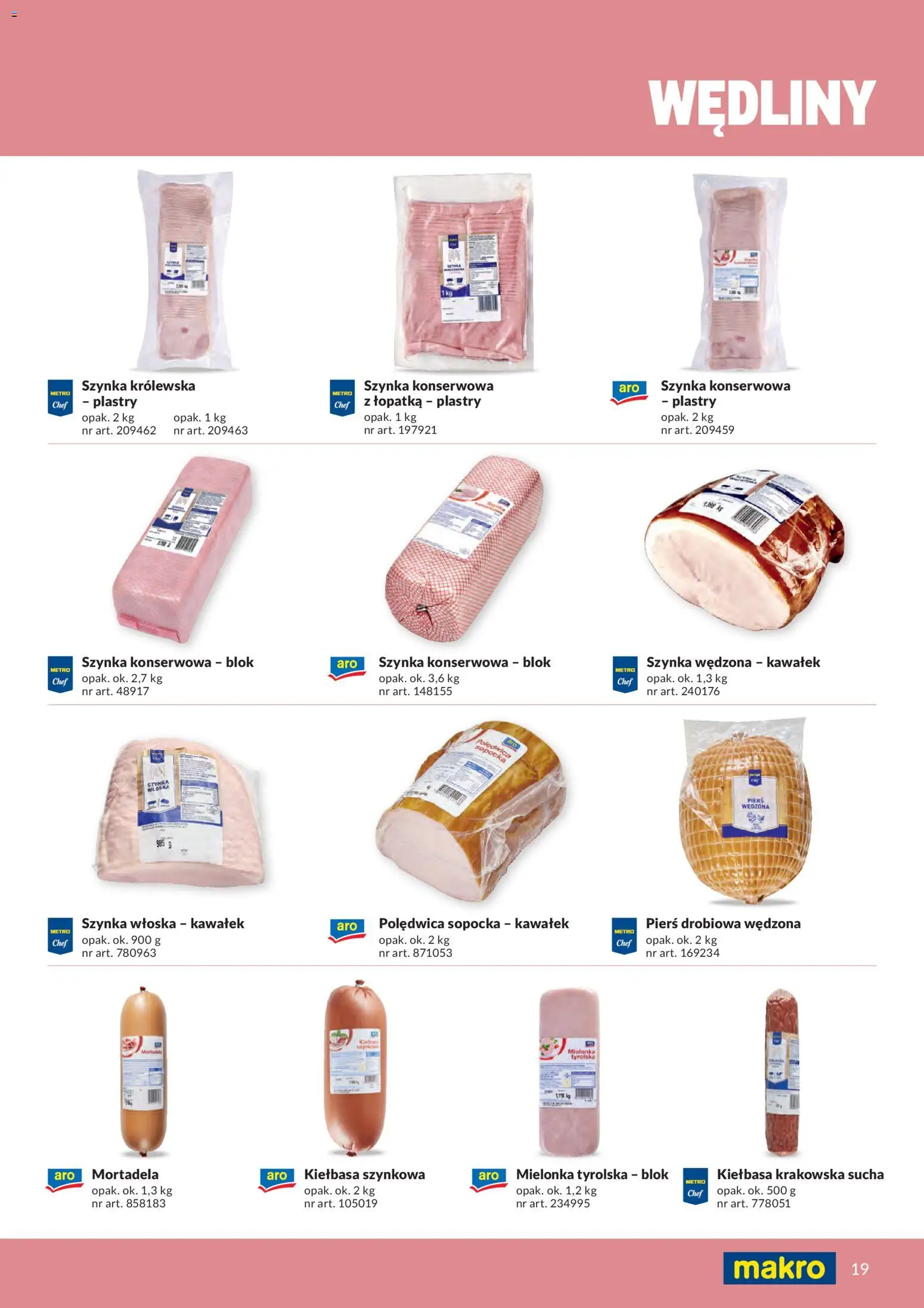 Makro gazetka - Produktów marek własnych dla profesjonalnej Gastronomii od 01.03.2026 | Strona: 19 | Produkty: Kiełbasa, Mortadela, Mielonka tyrolska, Kiełbasa krakowska