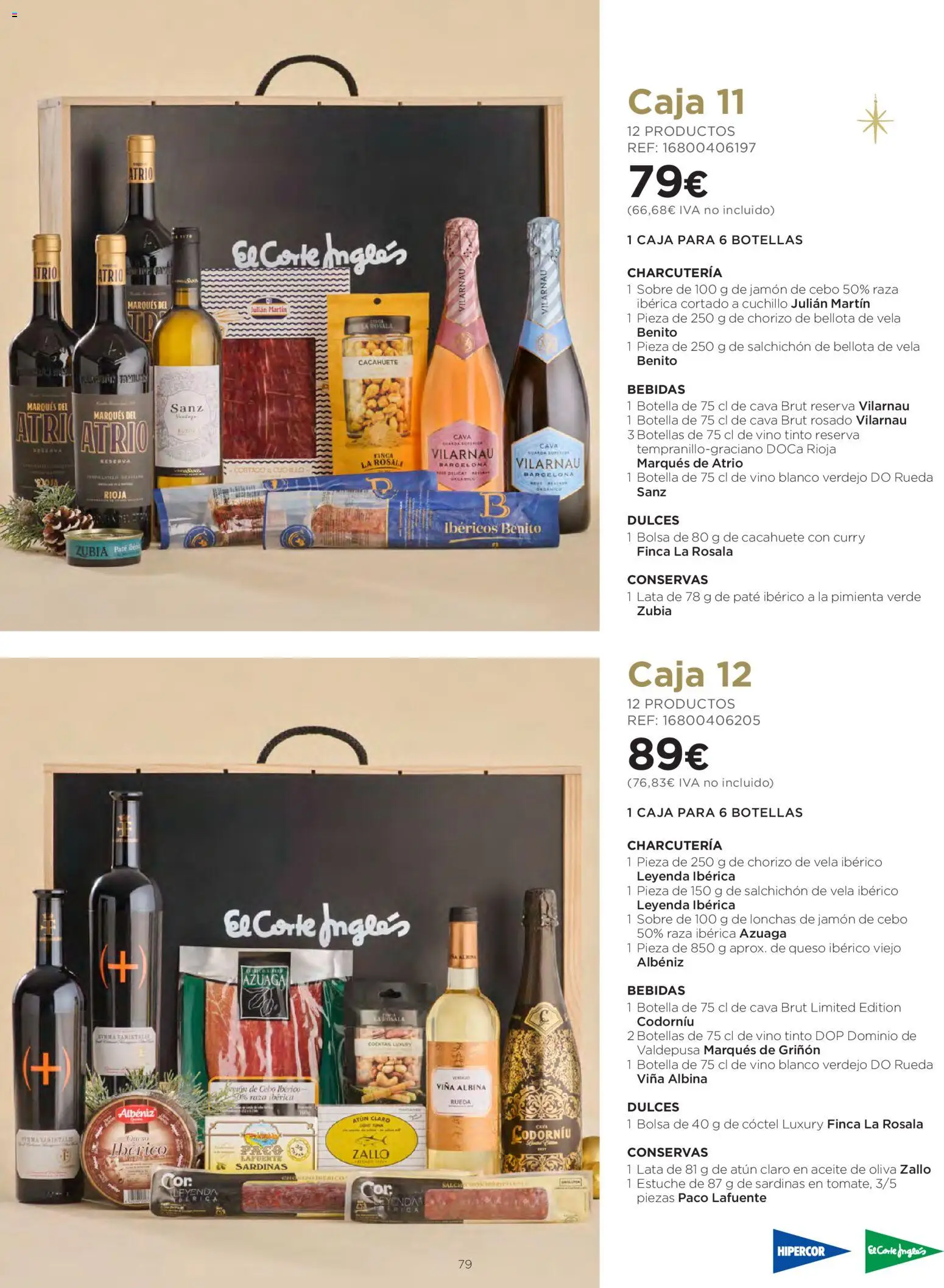 El Corte Inglés Cestas Navidad 2026 │ válido desde el 08/10/2026 | Página: 79 | Productos: Conservas, Aceite de oliva, Vino blanco, Dulces