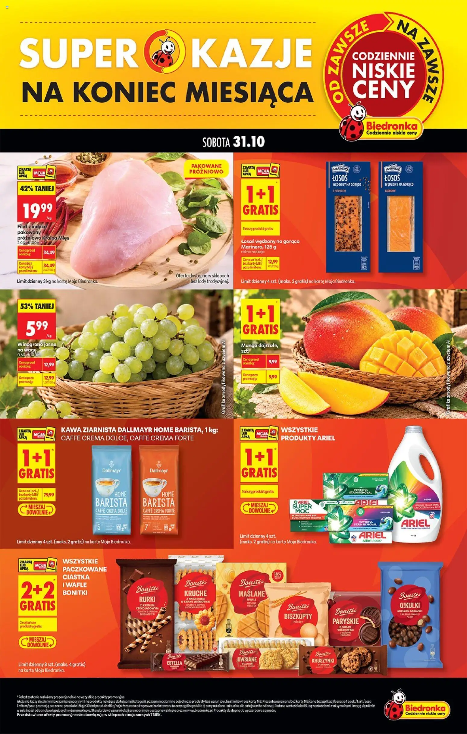 Biedronka gazetka - Super okazje na koniec miesiąca od 31.10.2026 | Strona: 1 | Produkty: Ciastka bonitki, Dallmayr, Filet z indyka, Ciastka