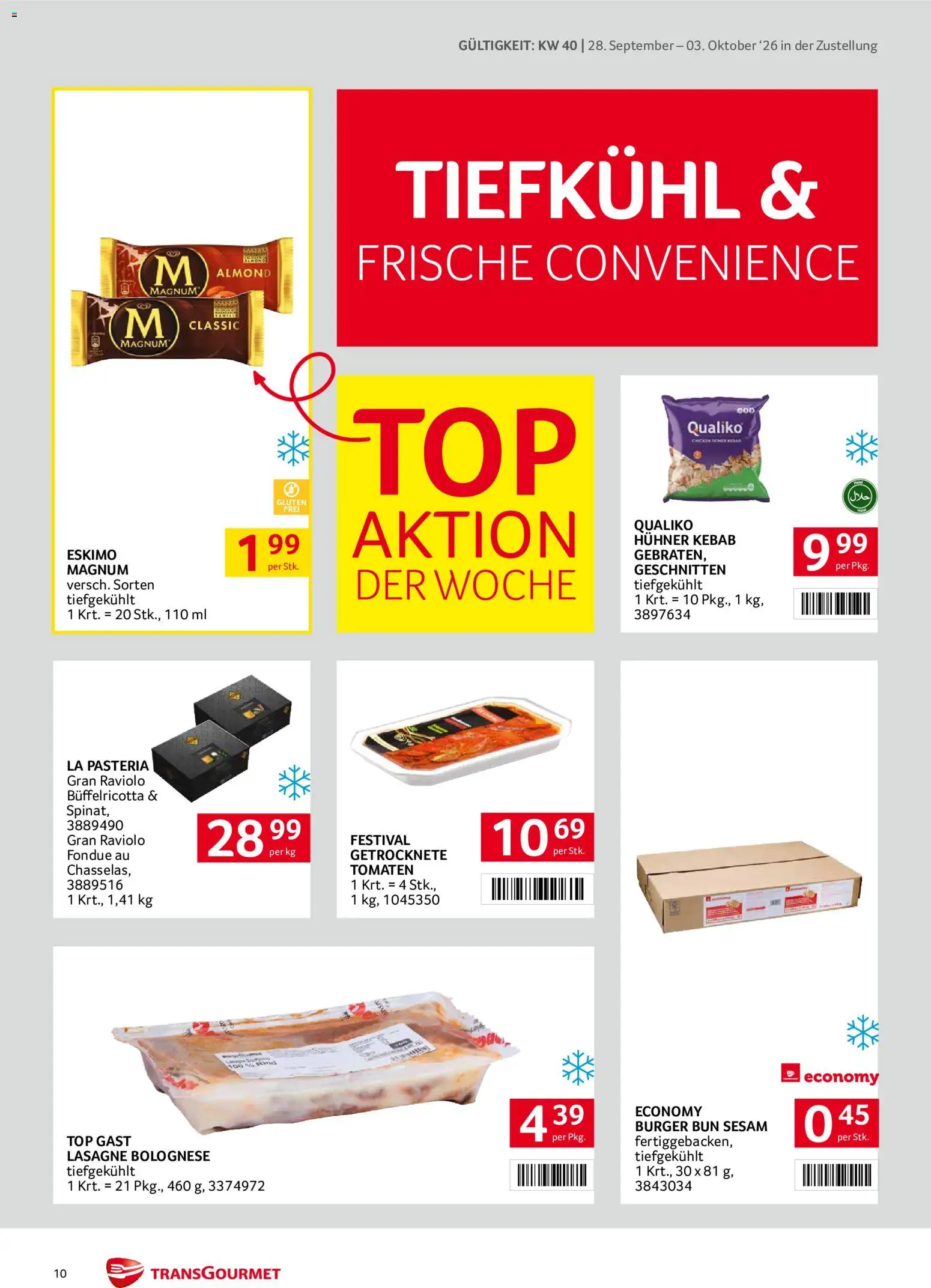Transgourmet Zustellaktion gültig ab 28.09.2026 | Seite: 10 | Produkte: Burger, Tomaten