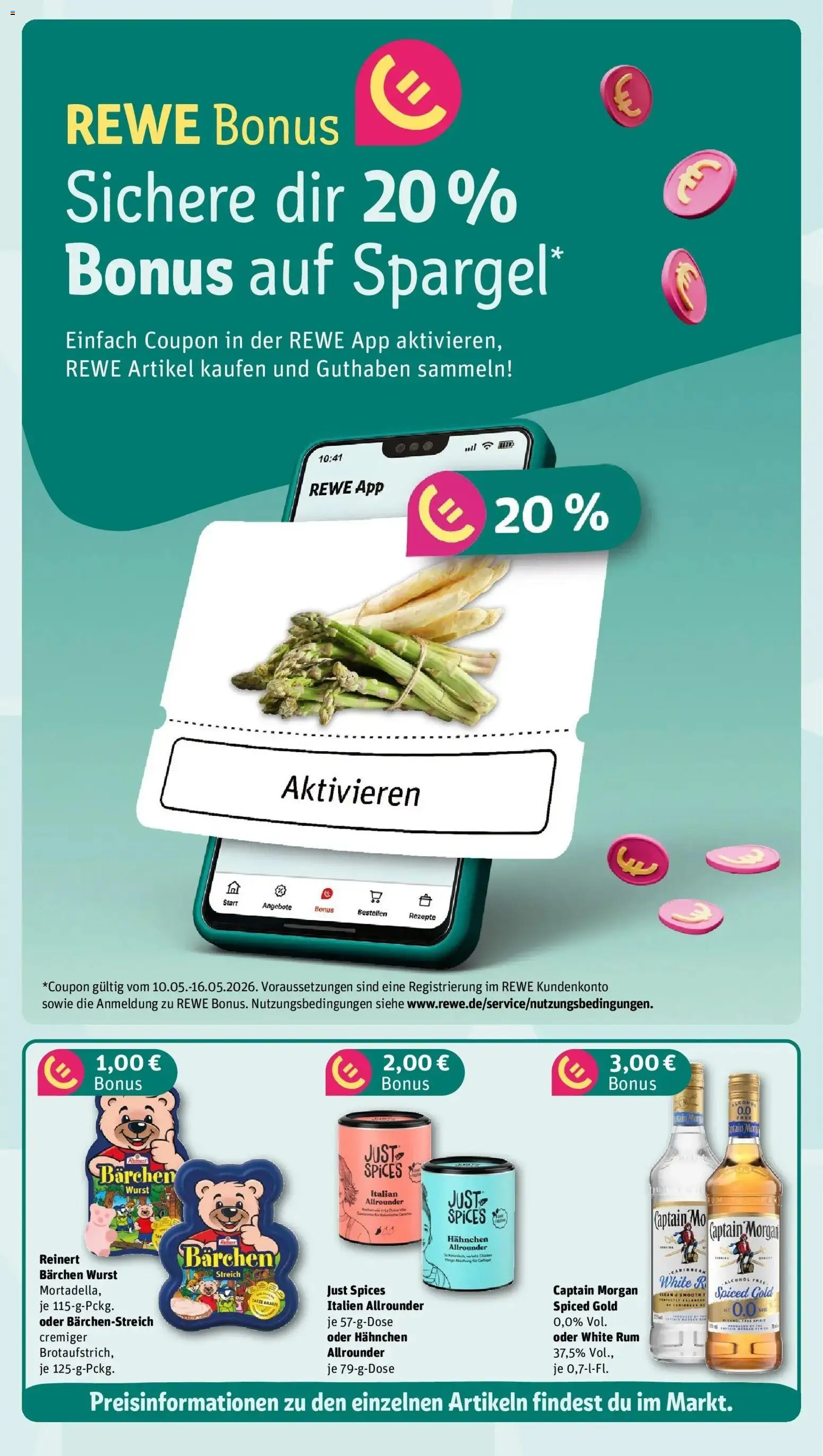 Rewe Prospekt Wolfschlugen	 – gültig ab 10.05.2026 | Seite: 3 | Produkte: Hahnchen, Spargel, Wurst, Captain morgan