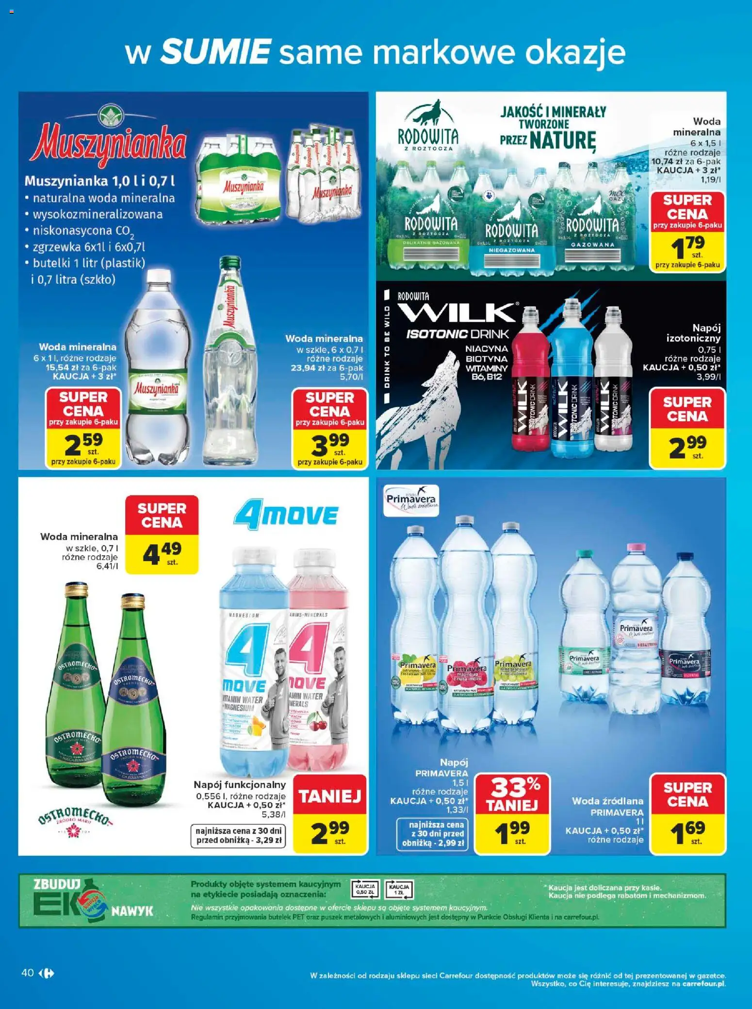 Carrefour gazetka - W sumie same markowe okazje od 08.06.2026 | Strona: 40 | Produkty: Woda źródlana, Muszynianka, Woda