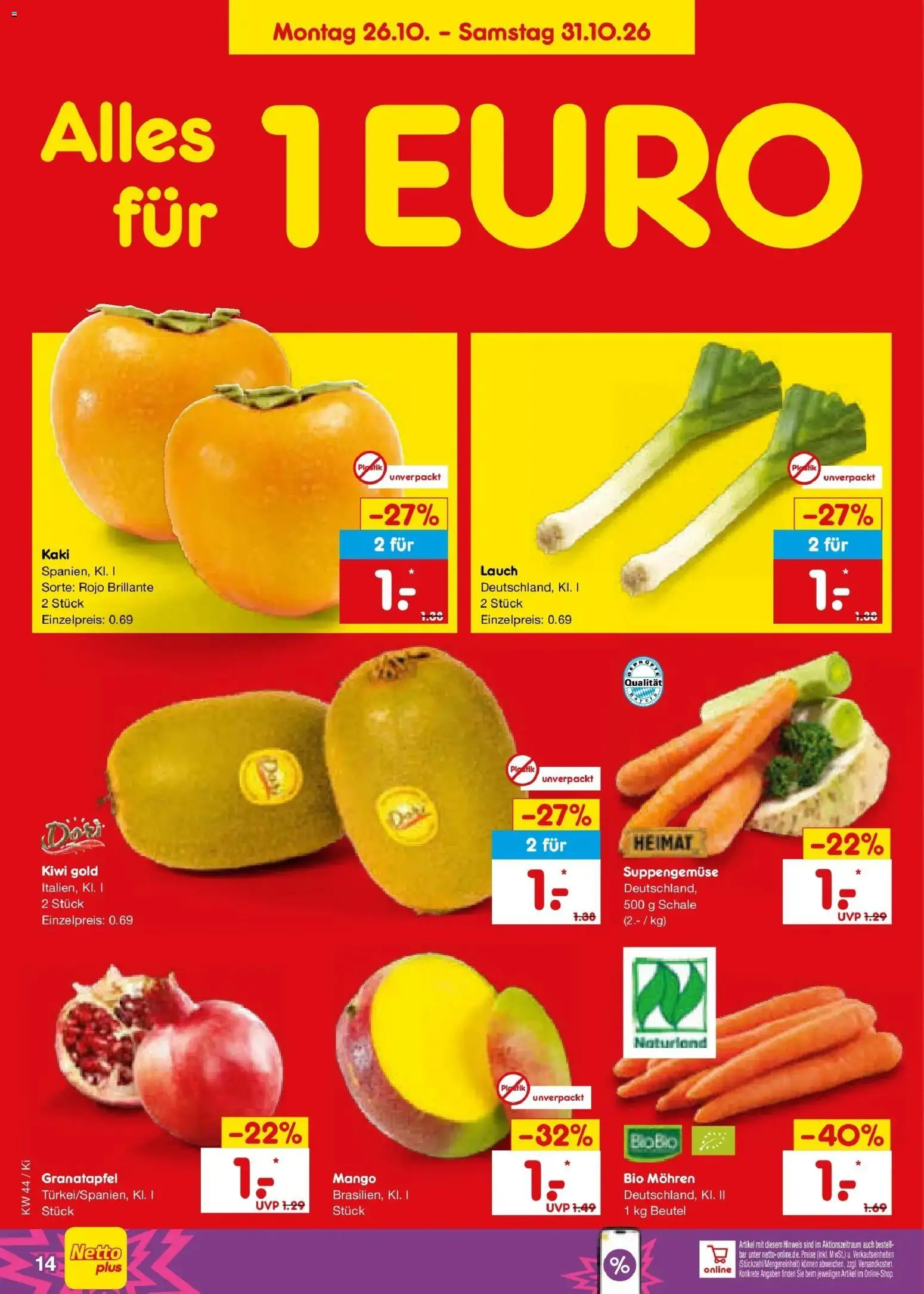 Netto Marken-Discount Prospekt Mistelbach (ab 26.10.2026) » Angebote | Seite: 22 | Produkte: Mohren, Mango, Kaki, Kiwi