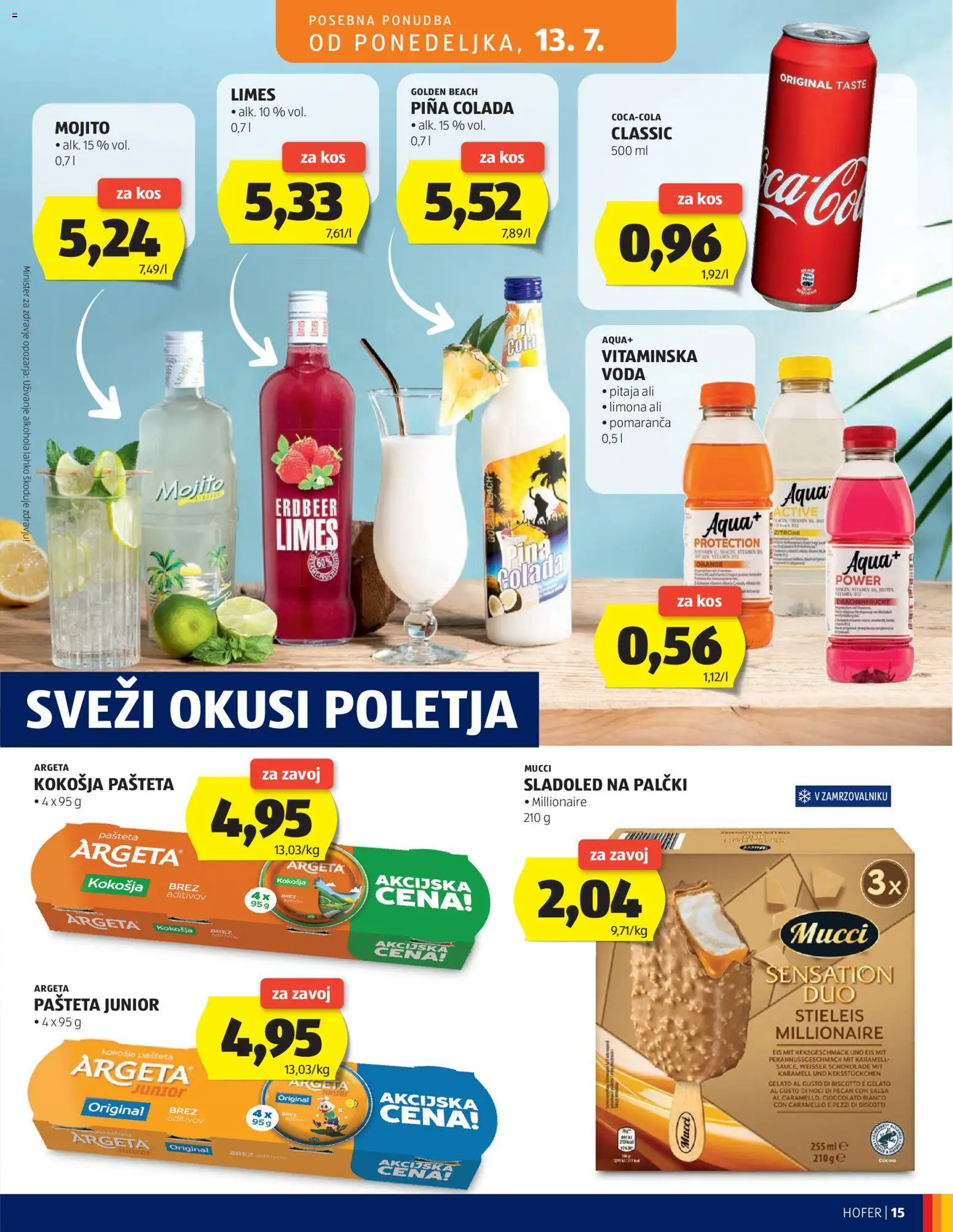 Hofer SI katalog | vrijedi od 08.07.2026 | Stranica: 15 | Proizvodi: Sladoled, Pašteta, Voda