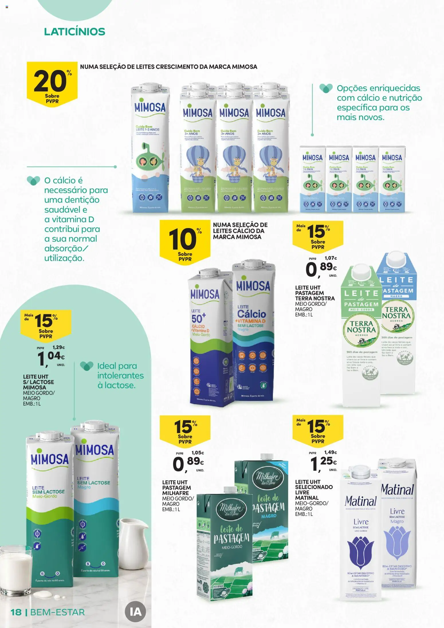 Continente Bem-Estar Assim toda a gente come melhor │ válido de 20/10/2026 | Página: 18 | Produtos: Laticínios, Cálcio, Leite UHT, Leite