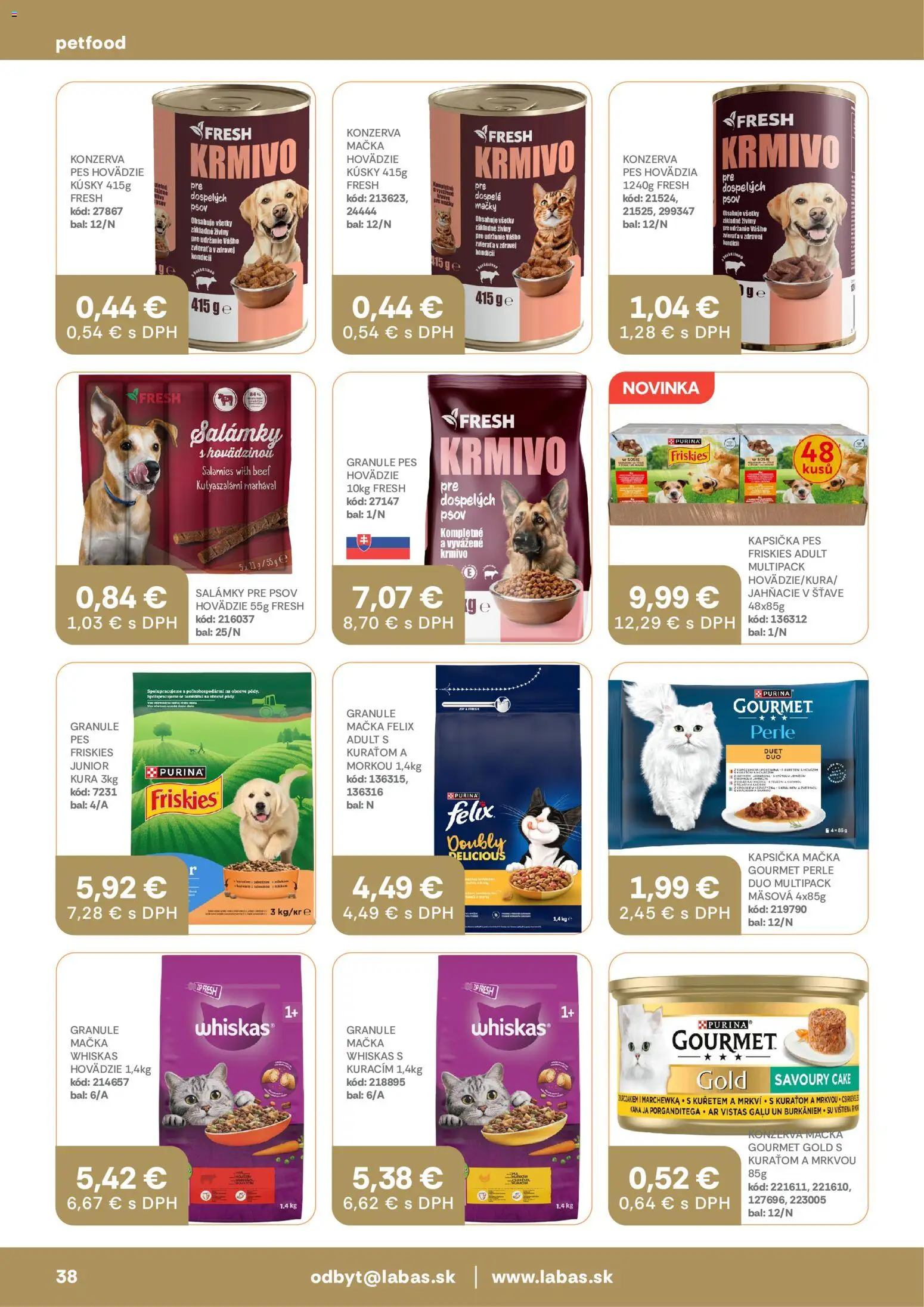 Nové Labaš akcie – leták je platný od 11.09.2026 | Strana: 38 | Produkty: Felix, Friskies, Granule, Whiskas granule