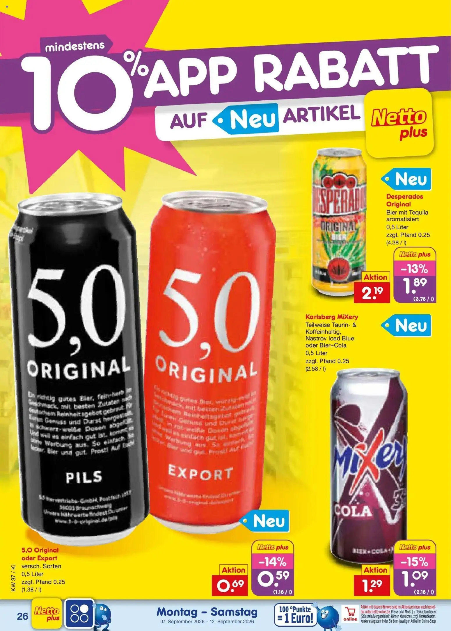 Netto Marken-Discount Prospekt Bad Friedrichshall – gültig ab 07.09.2026 | Seite: 38 | Produkte: Cola, Bier, Tequila, Mixery